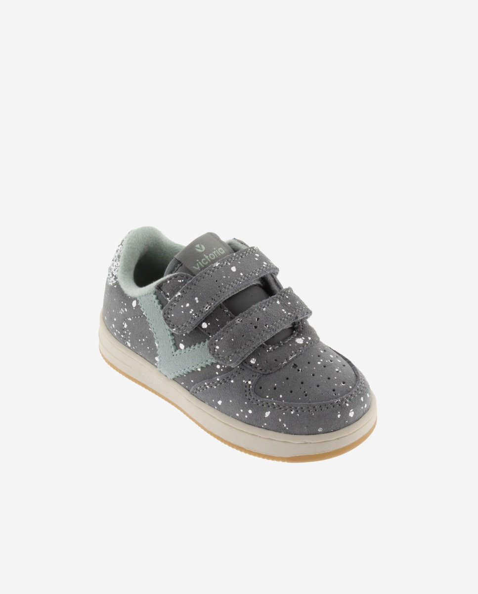 Sapatilhas Desportivas de Camurça com Peça Posterior de Glitter e Velcro Victoria Antracite-2