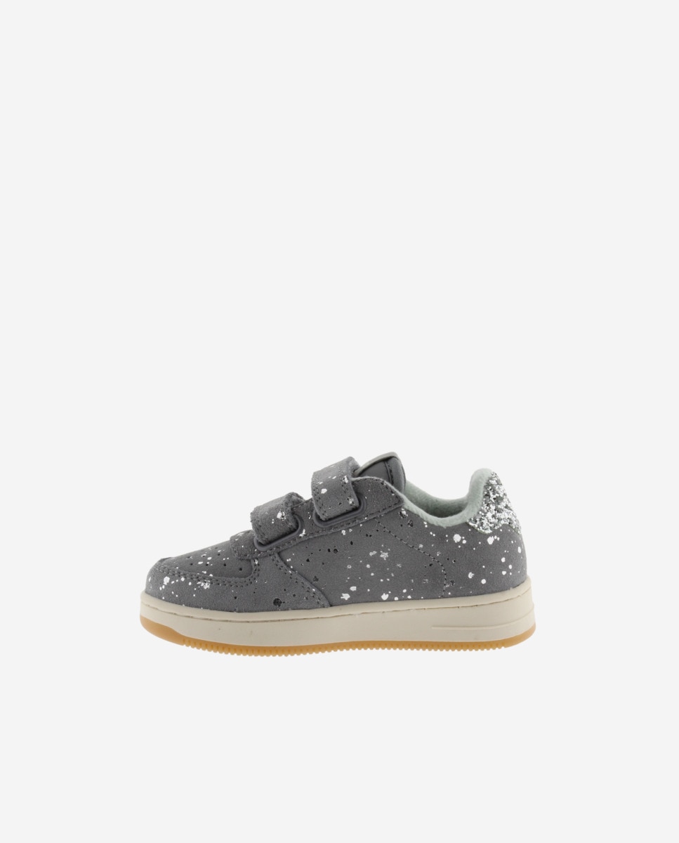 Sapatilhas Desportivas de Camurça com Peça Posterior de Glitter e Velcro Victoria Antracite-3