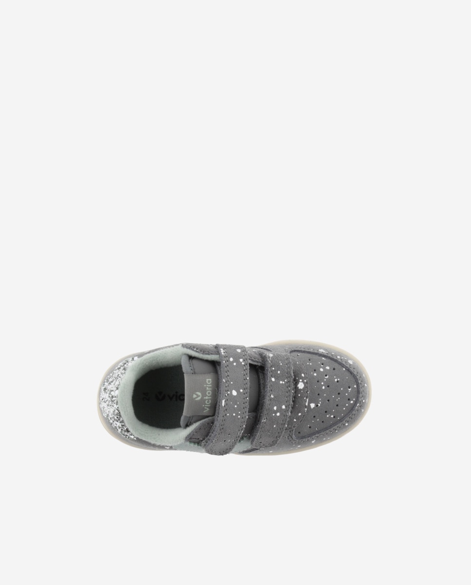 Sapatilhas Desportivas de Camurça com Peça Posterior de Glitter e Velcro Victoria Antracite-4