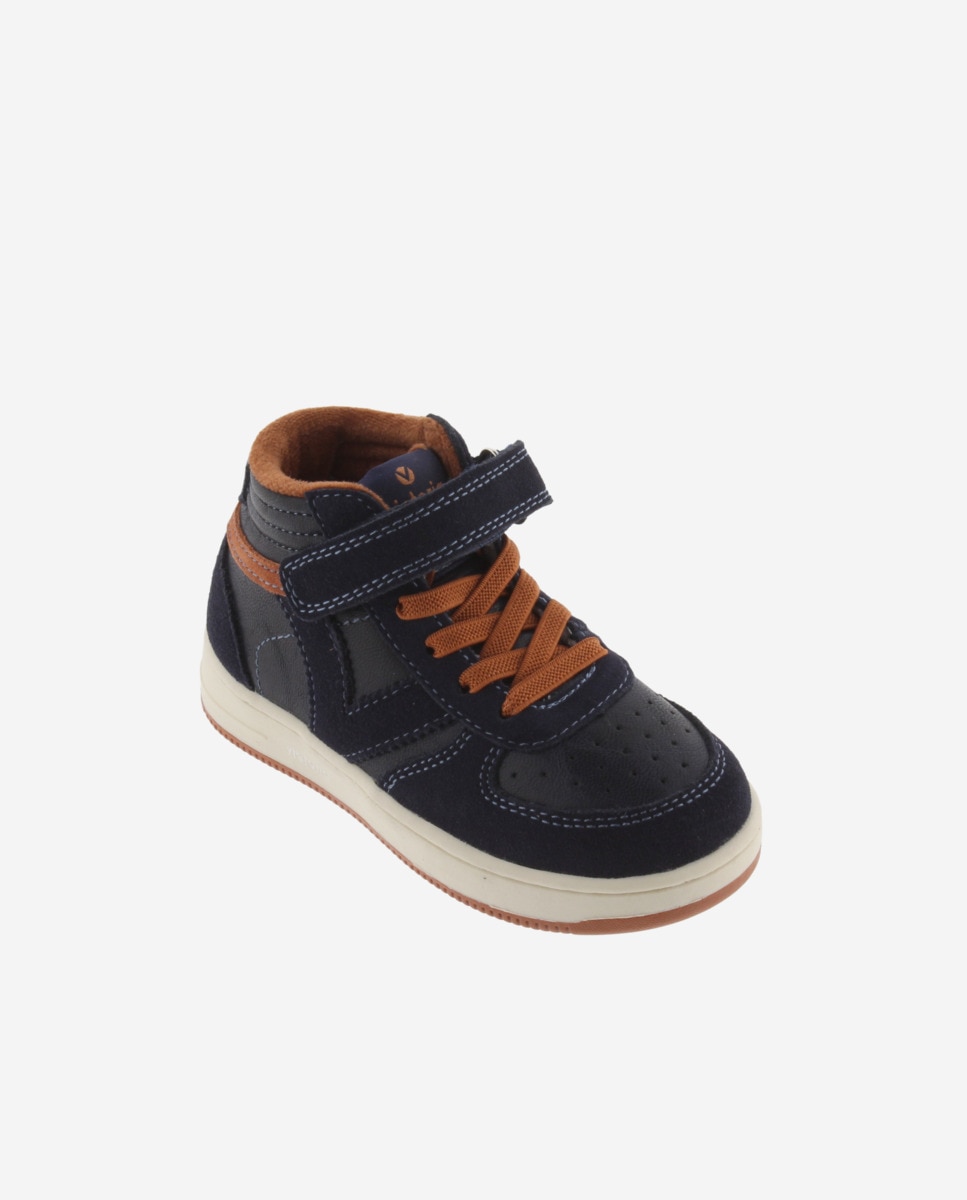 Sapatilhas Altas Infantil com Peças de Camurça e Velcro Azul-marinho-2