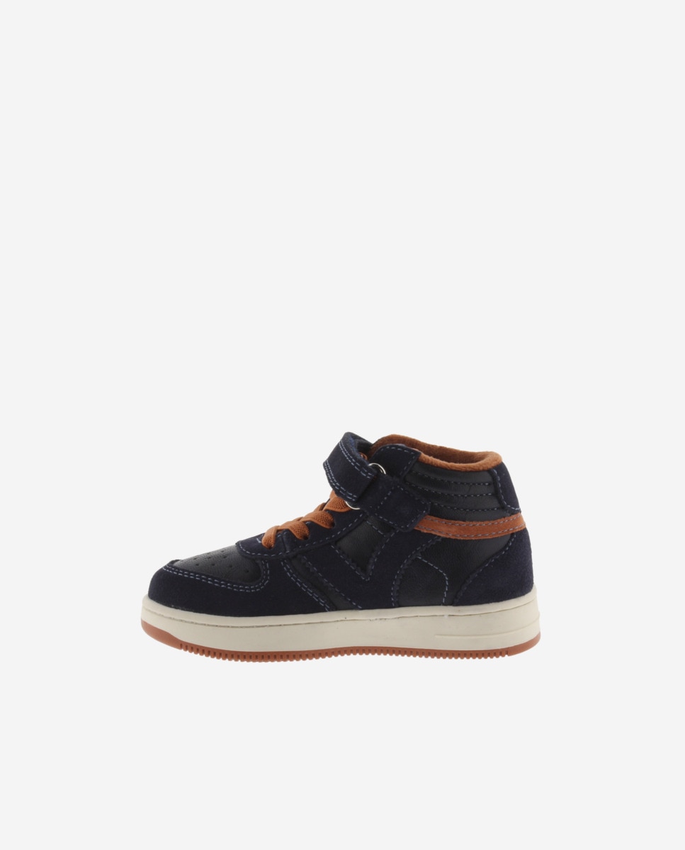 Sapatilhas Altas Infantil com Peças de Camurça e Velcro Azul-marinho-3