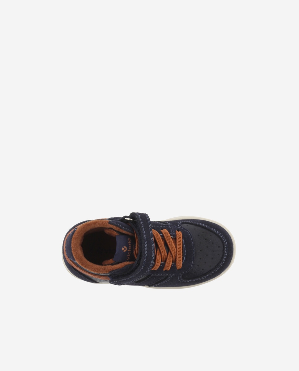 Sapatilhas Altas Infantil com Peças de Camurça e Velcro Azul-marinho-4