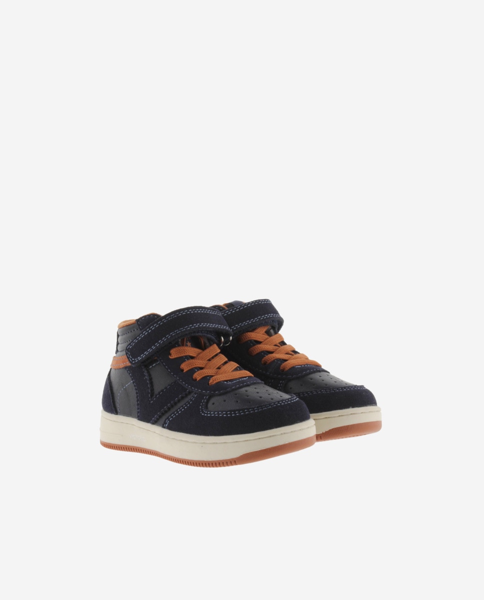 Sapatilhas Altas Infantil com Peças de Camurça e Velcro Azul-marinho-5