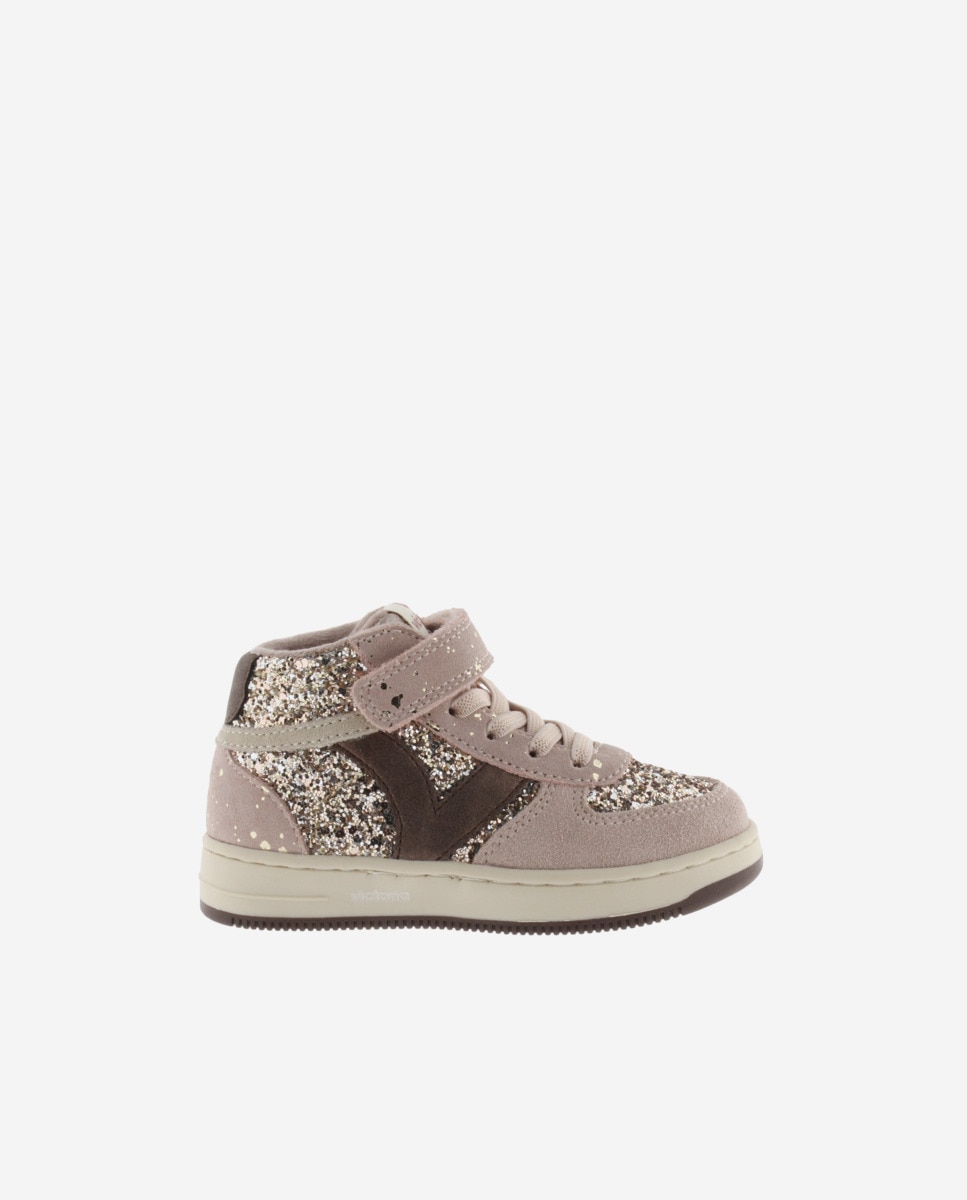 Imagem 0 de Sapatilhas Altas Infantil de Glitter com Peças de Camurça e Velcro