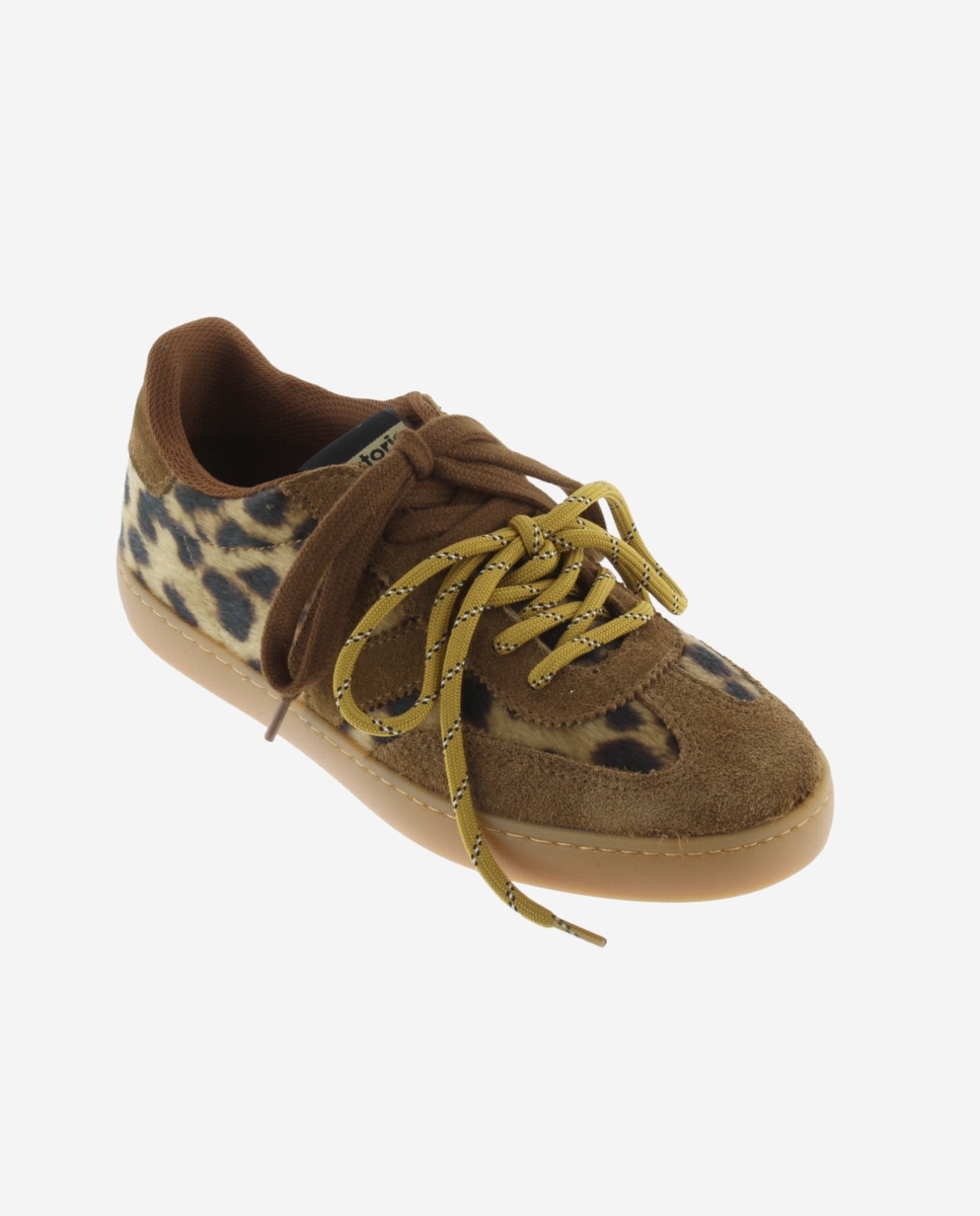 Sapatilhas Desportivas Animal Print com Peças de Camurça e Atacadores Duplos Couro-2