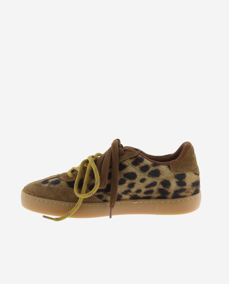 Sapatilhas Desportivas Animal Print com Peças de Camurça e Atacadores Duplos Couro-3