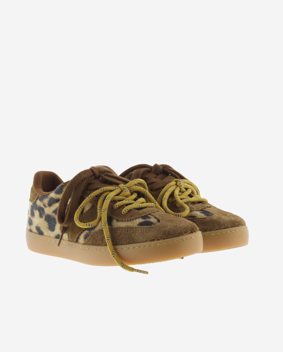 Sapatilhas Desportivas Animal Print com Peças de Camurça e Atacadores Duplos Couro-5