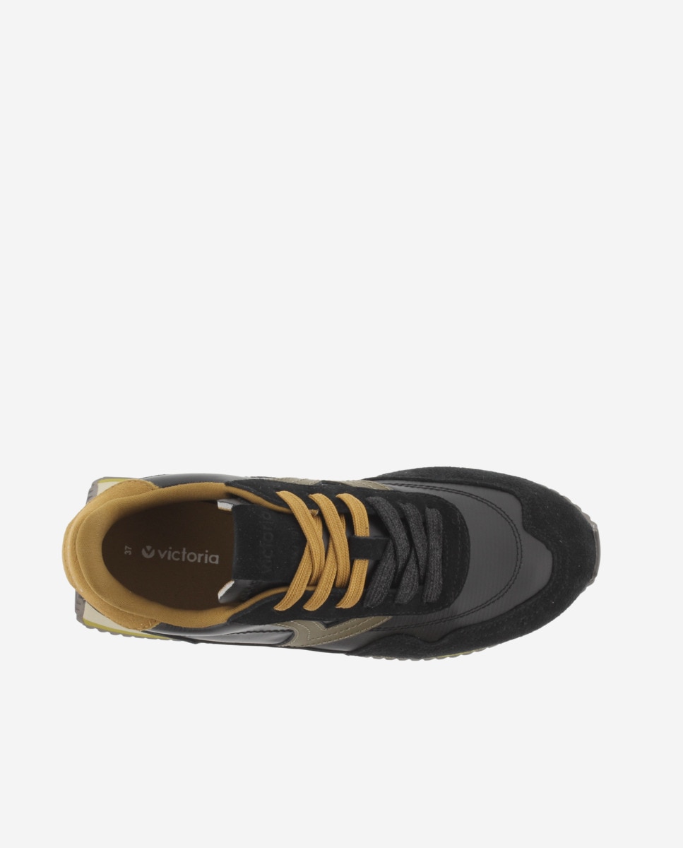 Sapatilhas Desportivas de Nylon Metalizado com Peças de Camurça e Sola Serrilhada Preto-4