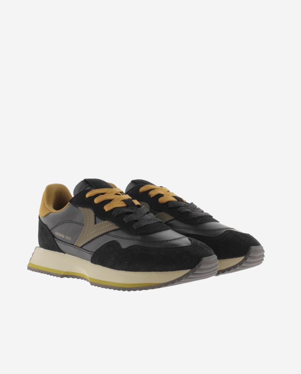 Sapatilhas Desportivas de Nylon Metalizado com Peças de Camurça e Sola Serrilhada Preto-5