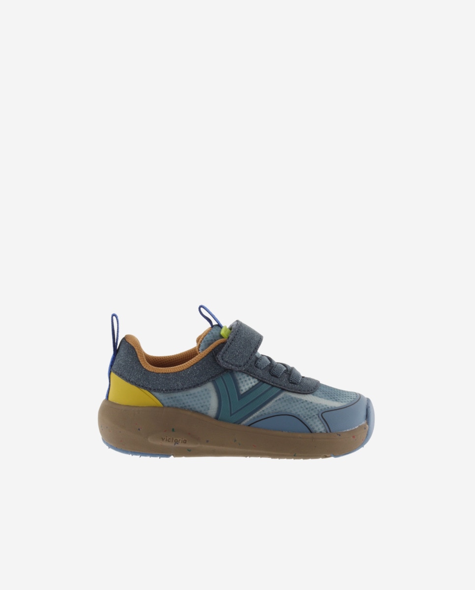 Sapatilhas Desportivas Infantil Barefoot de Malha com Velcro e Cordão Elástico Azul-1