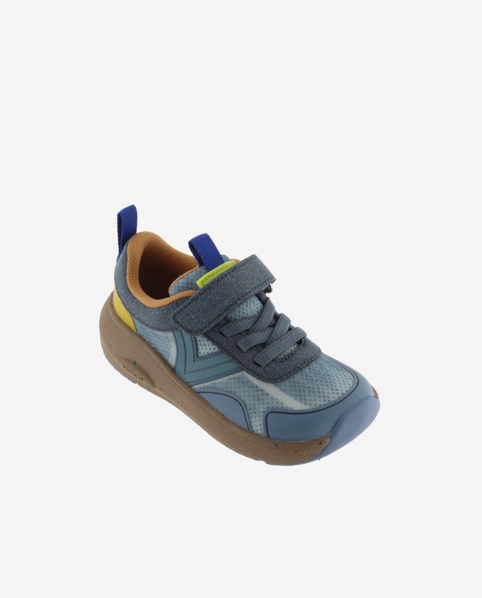 Sapatilhas Desportivas Infantil Barefoot de Malha com Velcro e Cordão Elástico Azul-2