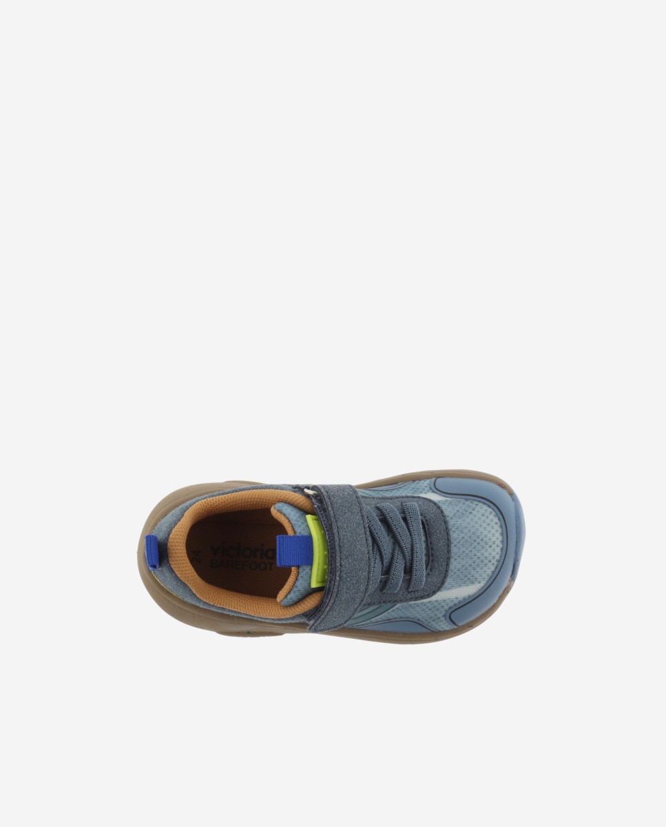 Sapatilhas Desportivas Infantil Barefoot de Malha com Velcro e Cordão Elástico Azul-4