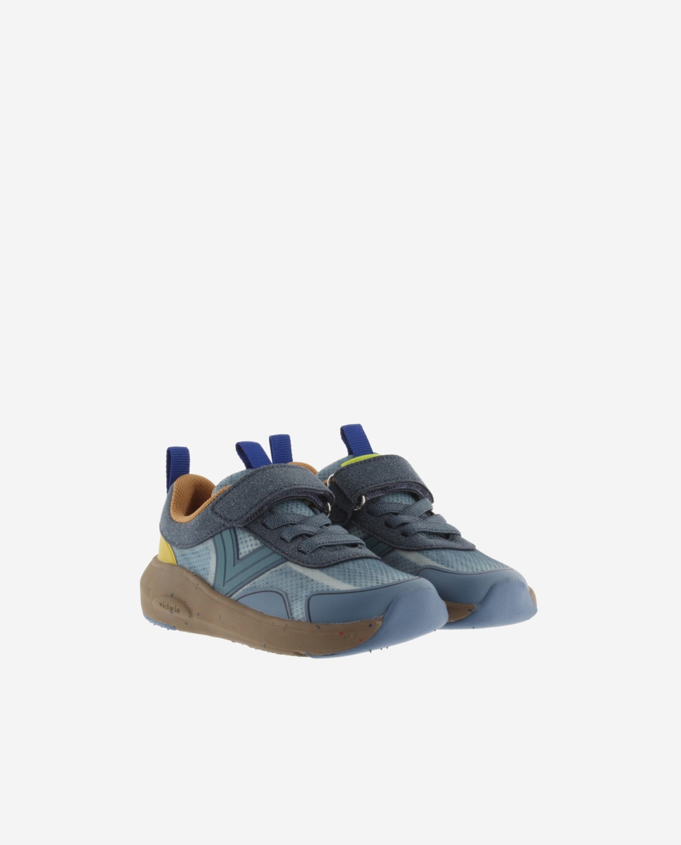 Sapatilhas Desportivas Infantil Barefoot de Malha com Velcro e Cordão Elástico Azul-5