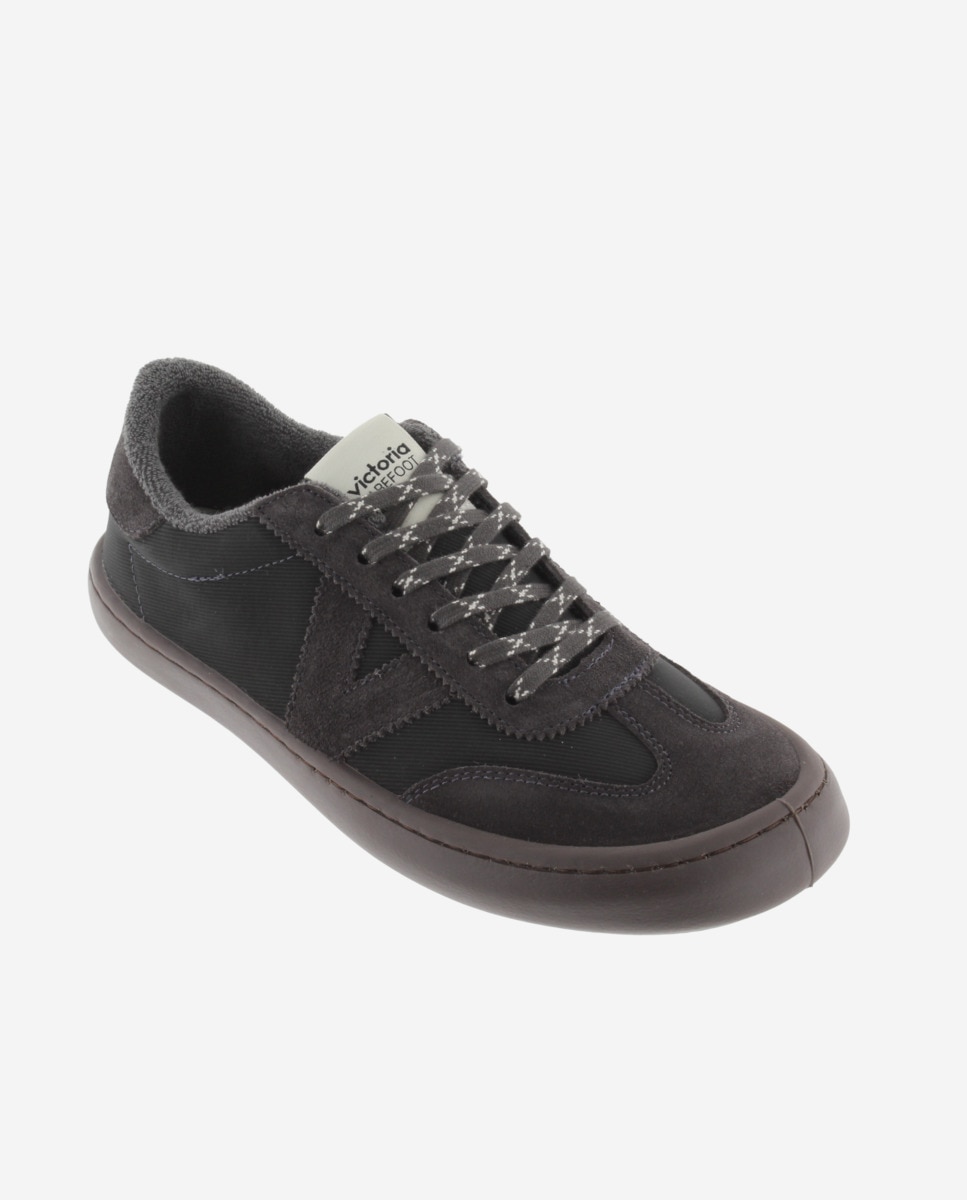 Sapatilhas Rasas Barefoot de Nylon com Peças de Camurça Antracite-2