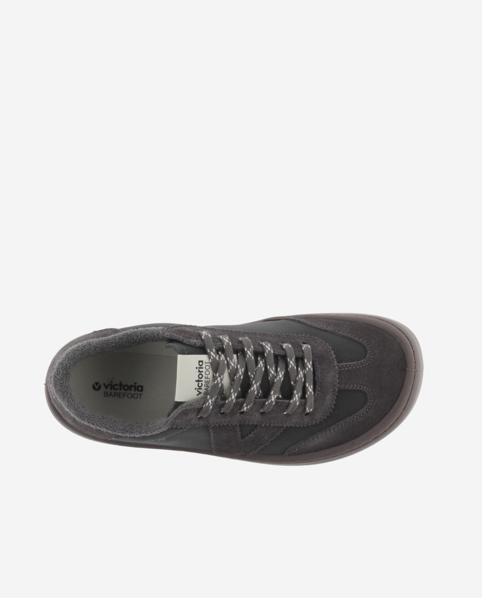 Sapatilhas Rasas Barefoot de Nylon com Peças de Camurça Antracite-4
