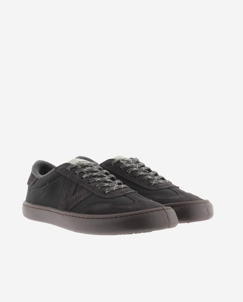 Sapatilhas Rasas Barefoot de Nylon com Peças de Camurça Antracite-5