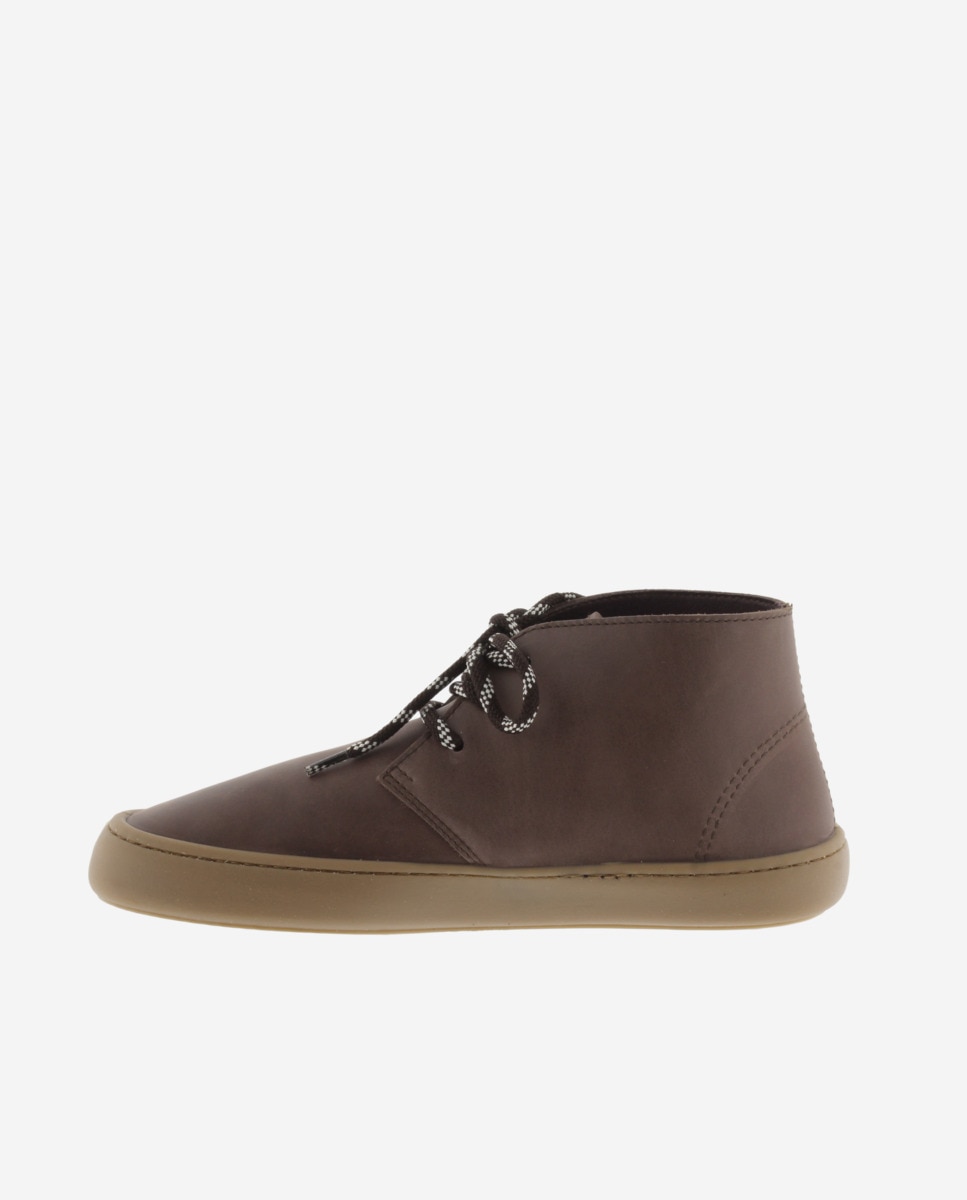 Botins Barefoot de Pele com Atacadores Redondos e Sola Caramelo Castanho-3