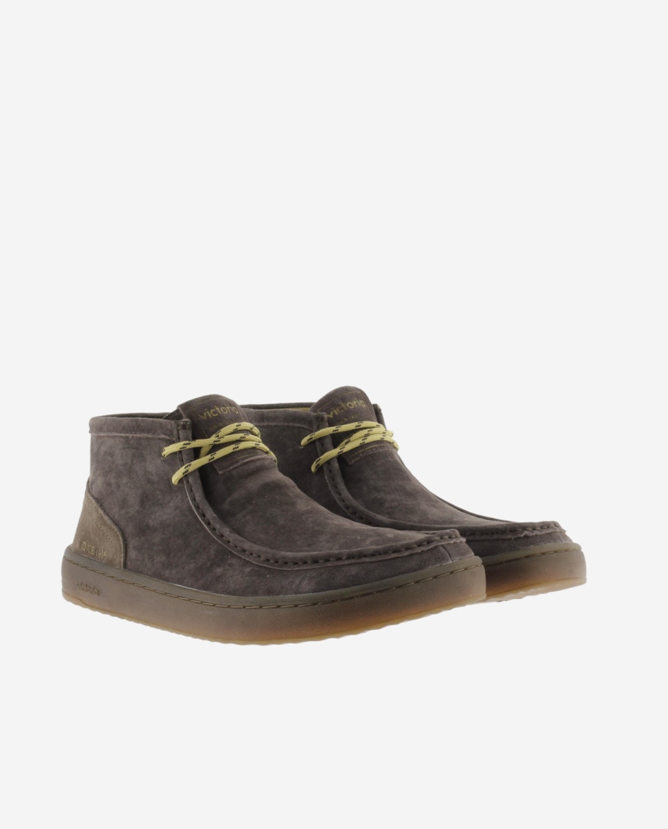 Botins Barefoot de Camurça com Atacadores Duplos e Sola Caramelo Castanho-5