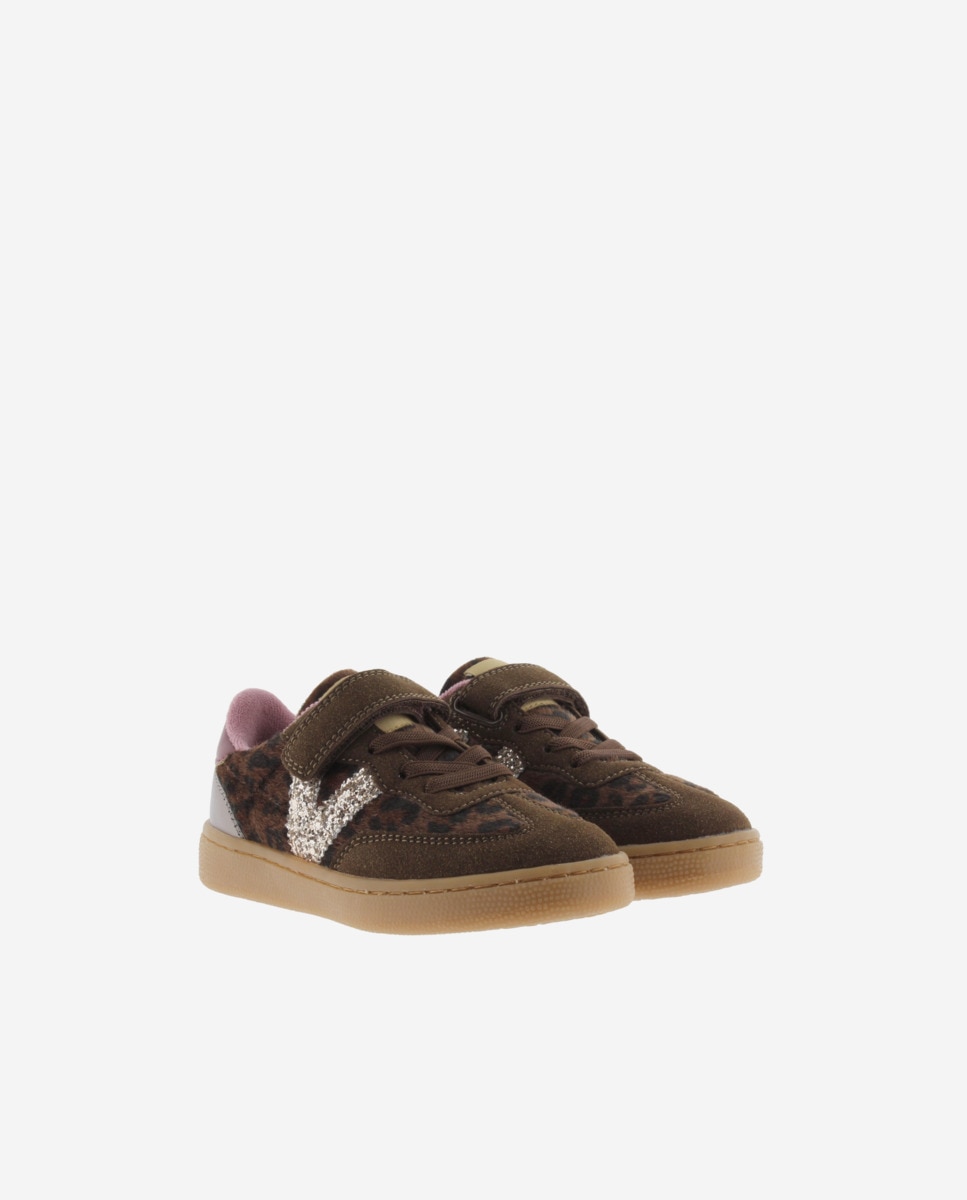 Sapatilhas Desportivas de Animal Print com Logótipo de Glitter e Sola Caramelo Victoria Castanho-5