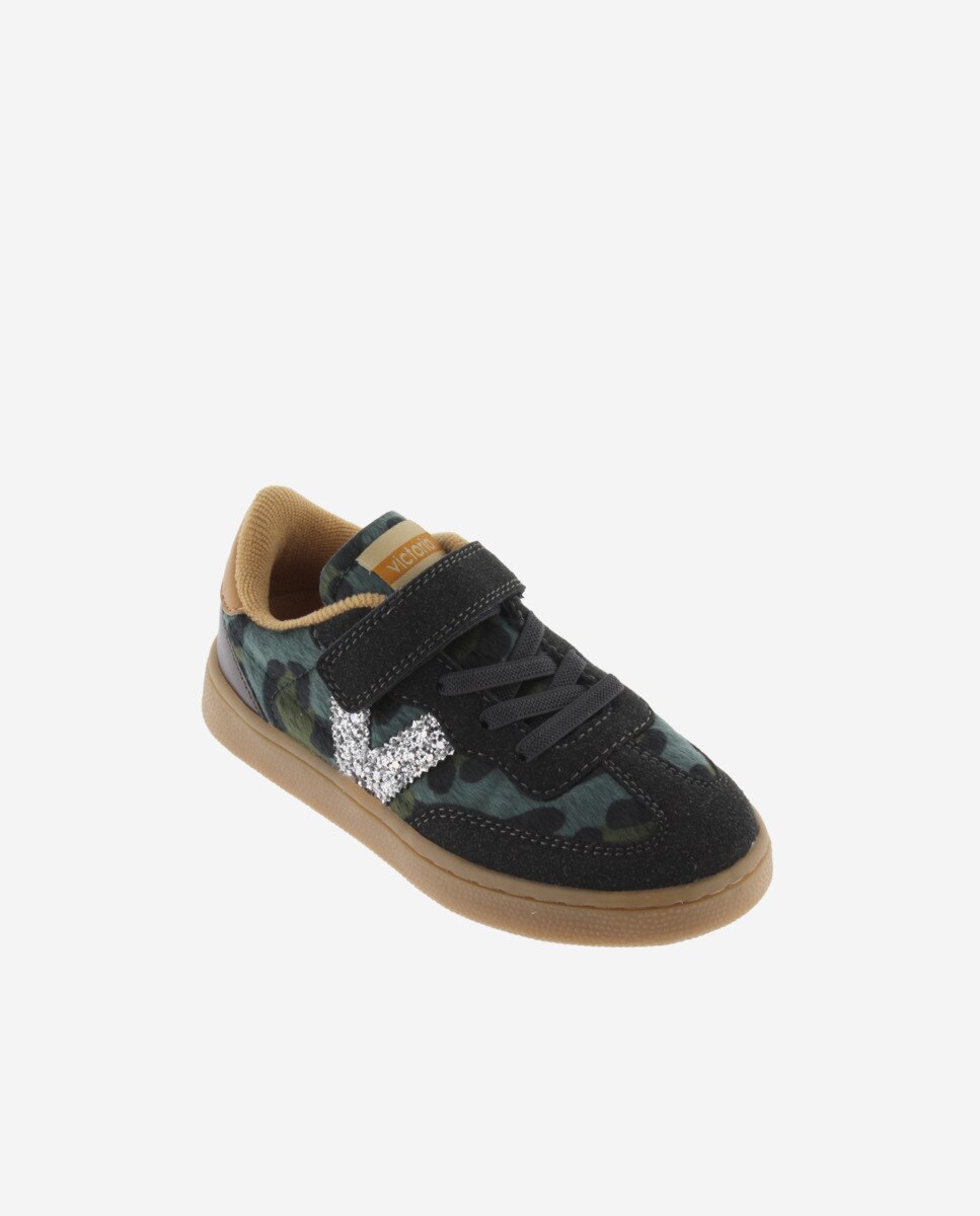 Sapatilhas Desportivas de Animal Print com Logótipo de Glitter e Sola Caramelo Verde-acinzentado-2