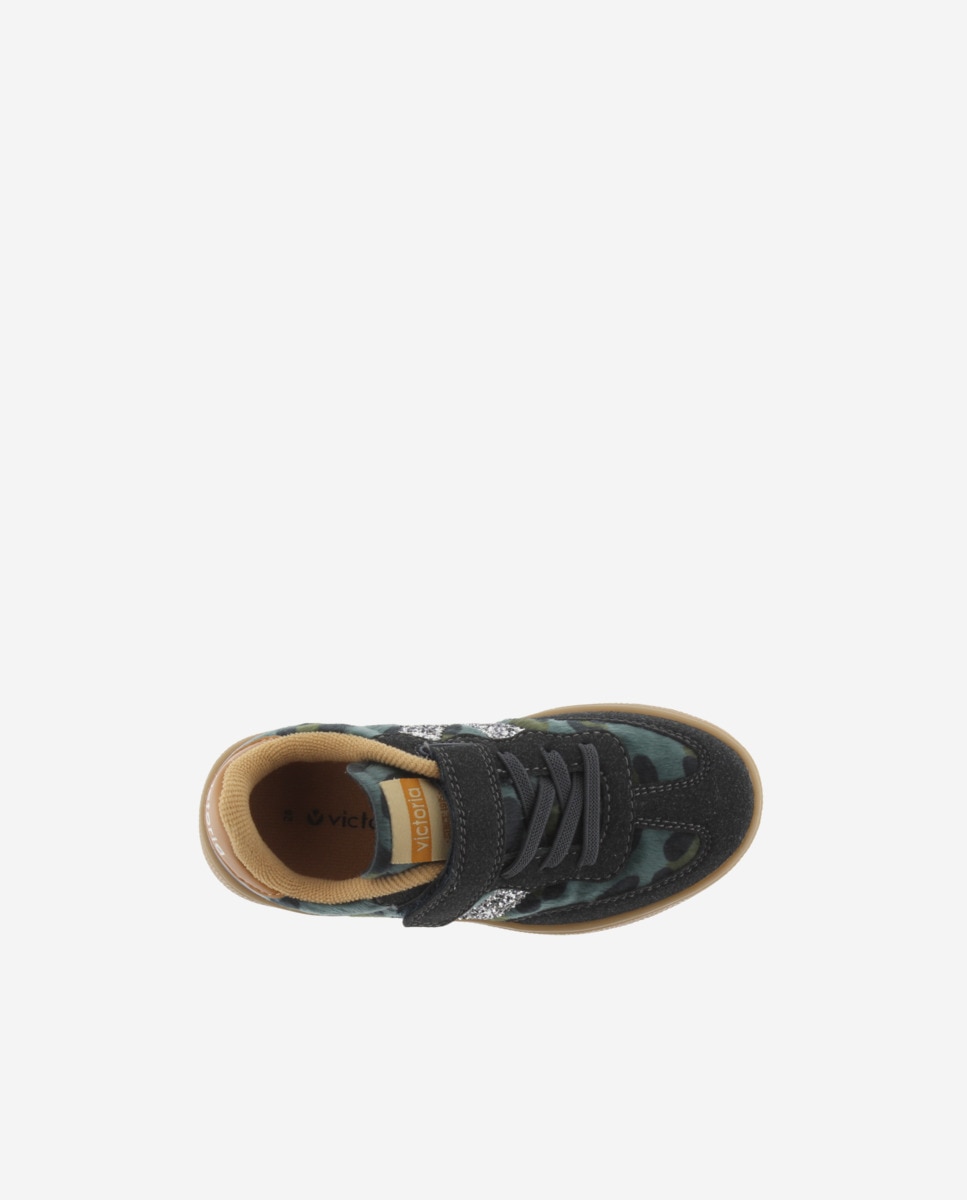 Sapatilhas Desportivas de Animal Print com Logótipo de Glitter e Sola Caramelo Verde-acinzentado-4