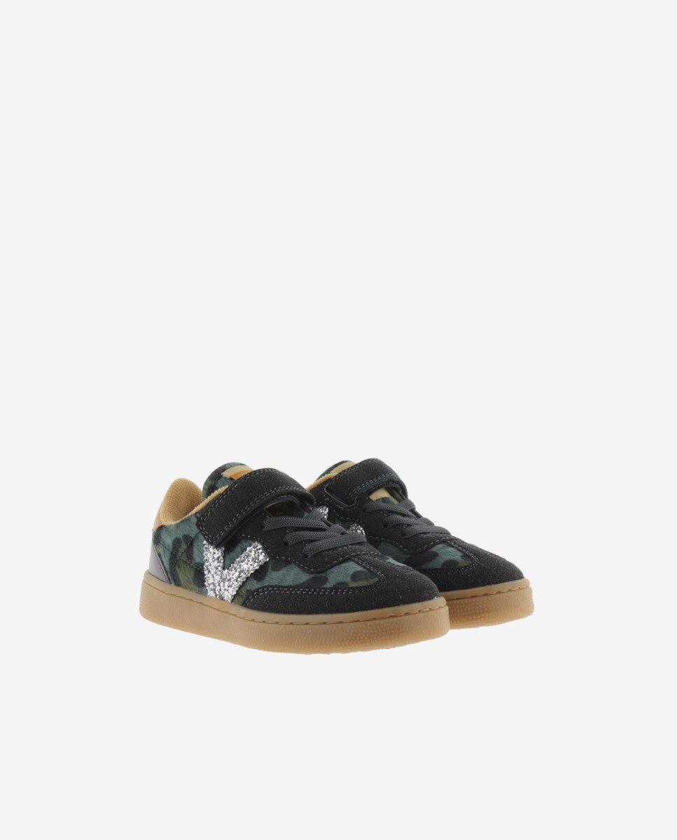 Sapatilhas Desportivas de Animal Print com Logótipo de Glitter e Sola Caramelo Verde-acinzentado-5