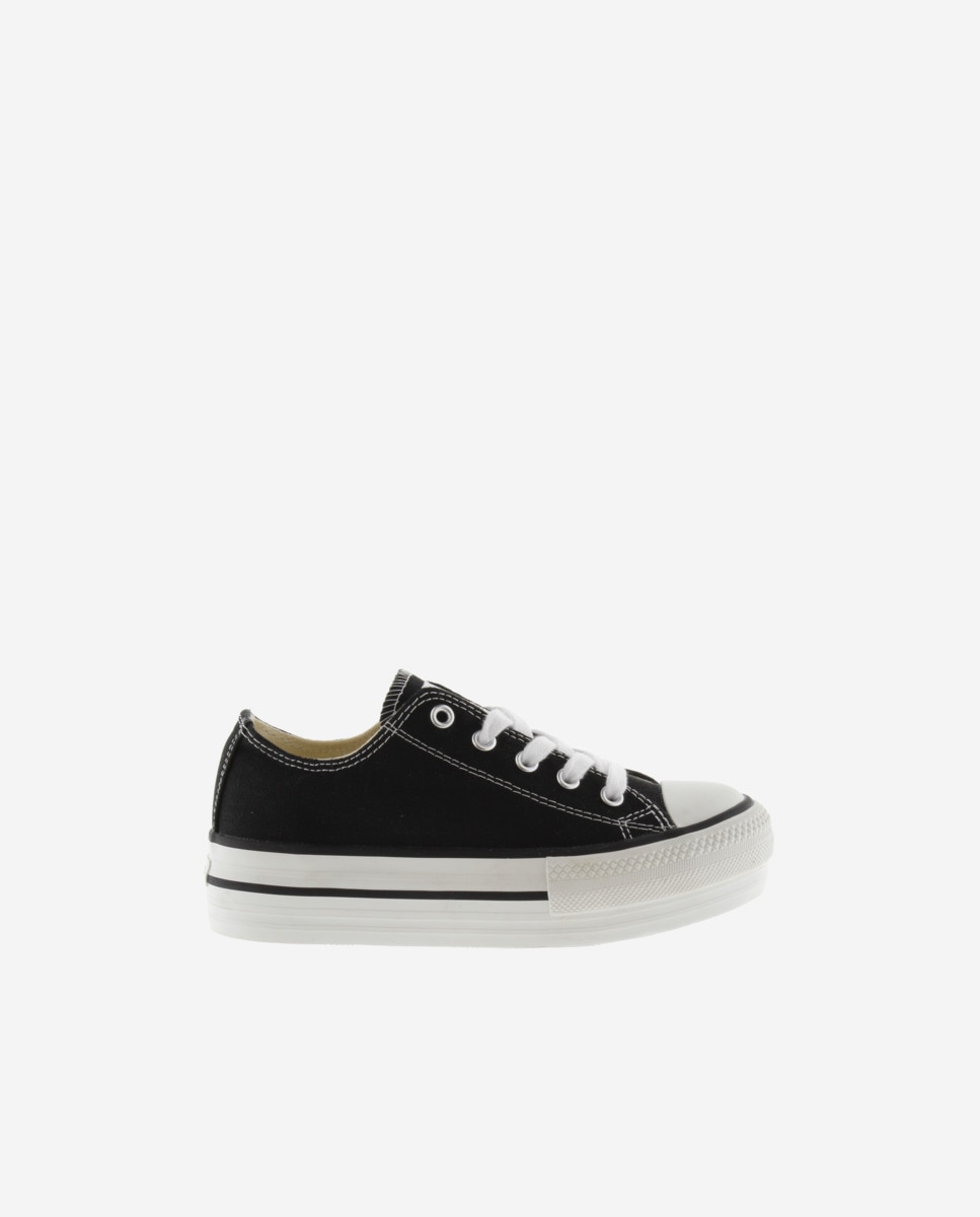 Sapatilhas de Lona Infantil com Plataforma Dupla Victoria Preto-1
