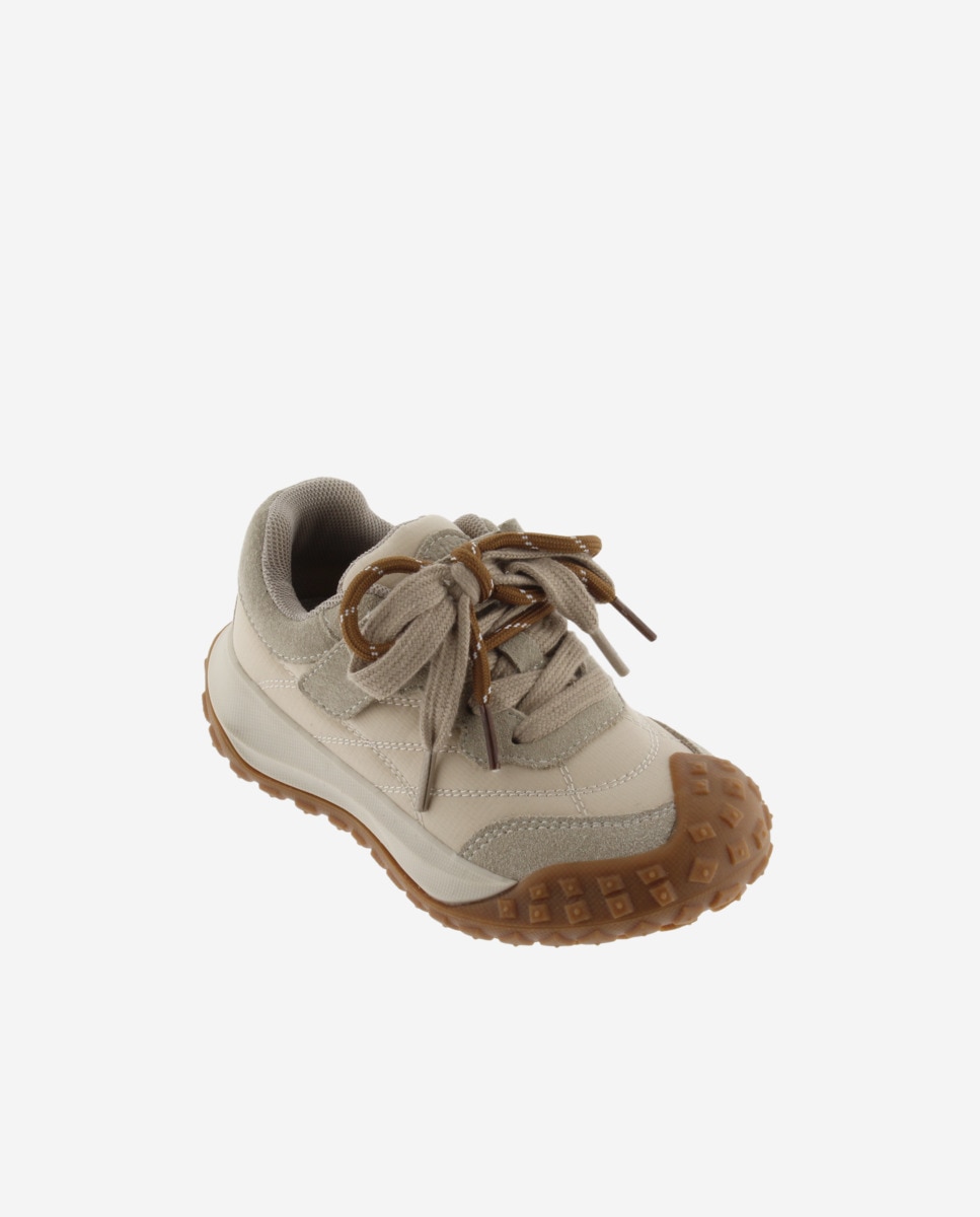 Sapatilhas Desportivas de Nylon com Peças de Croute e Atacador Duplo Bege-2