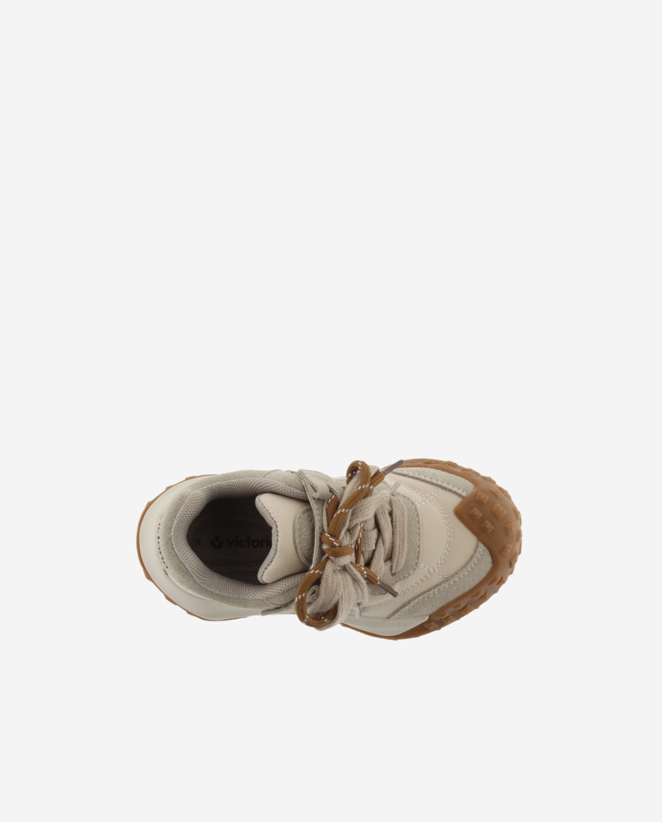 Sapatilhas Desportivas de Nylon com Peças de Croute e Atacador Duplo Bege-4