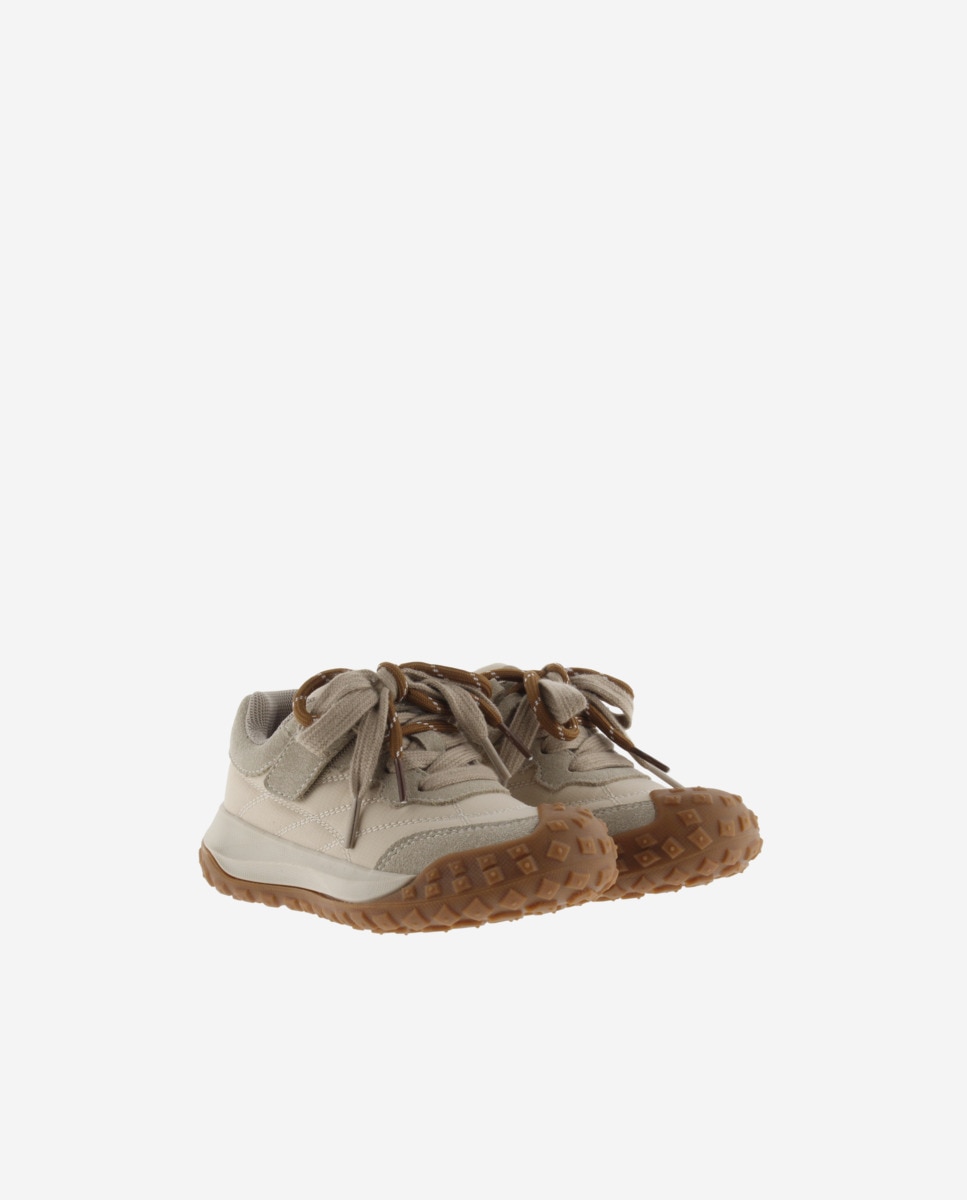 Sapatilhas Desportivas de Nylon com Peças de Croute e Atacador Duplo Bege-5