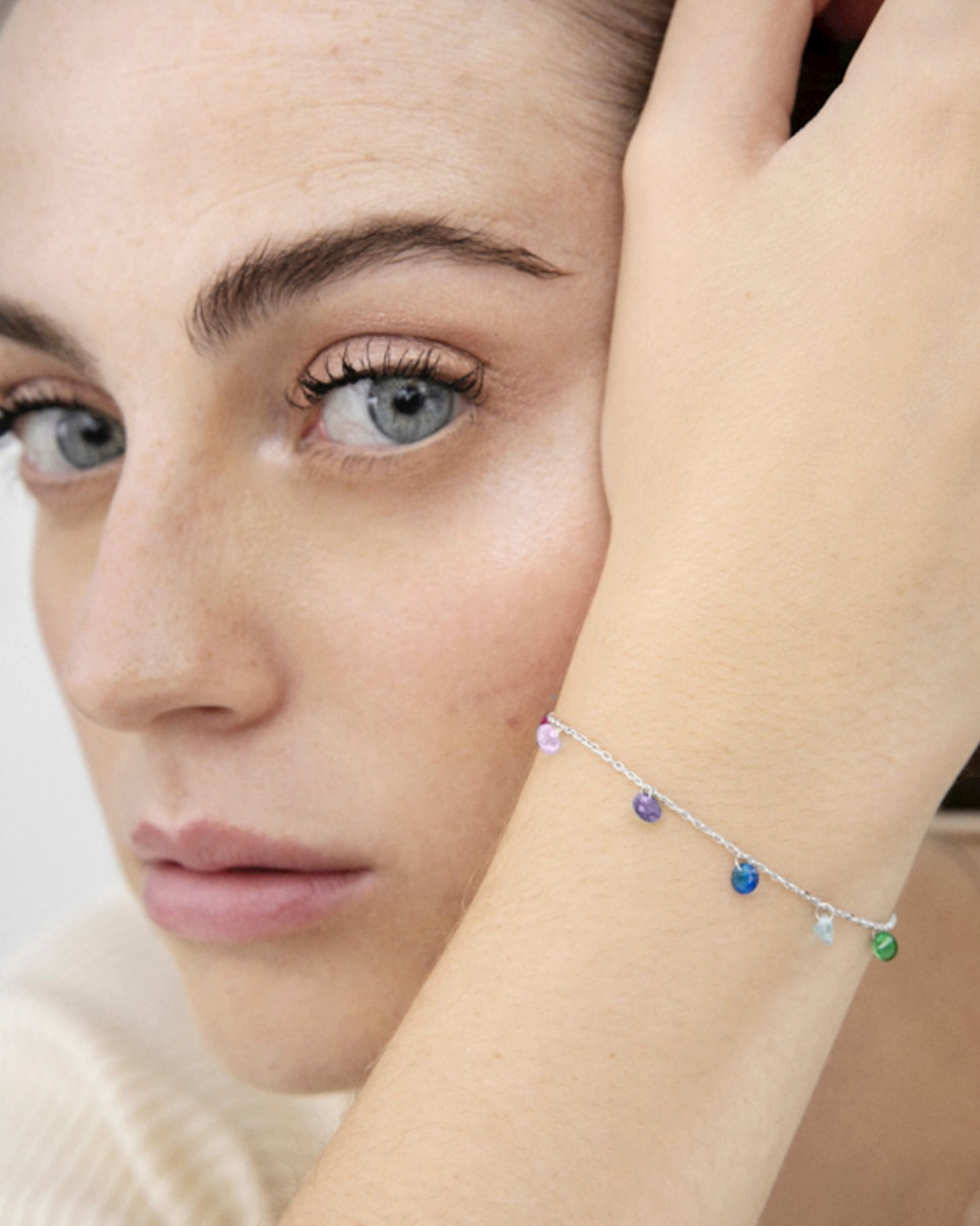 Pulseira de Corrente Pide Un Deseo de Prata de Lei 925 Acabada em Ródio com Zircónias Multicolor Prata-5