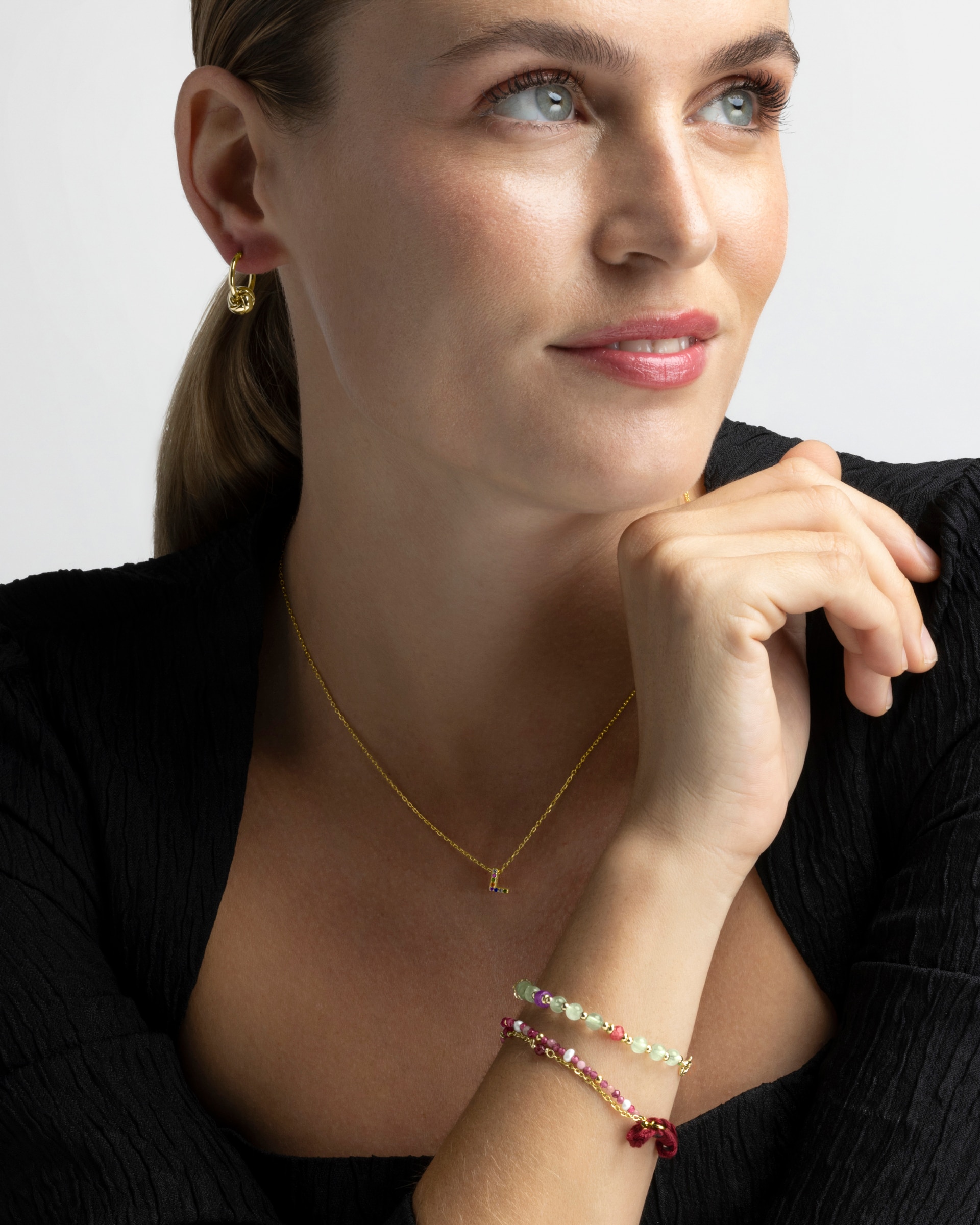Pulseira de Cordão e Fio Atelier de Prata de Lei 925 Acabada em Ouro de 18 Quilates com Quartzo Hidrotermal Ametista Prata-2