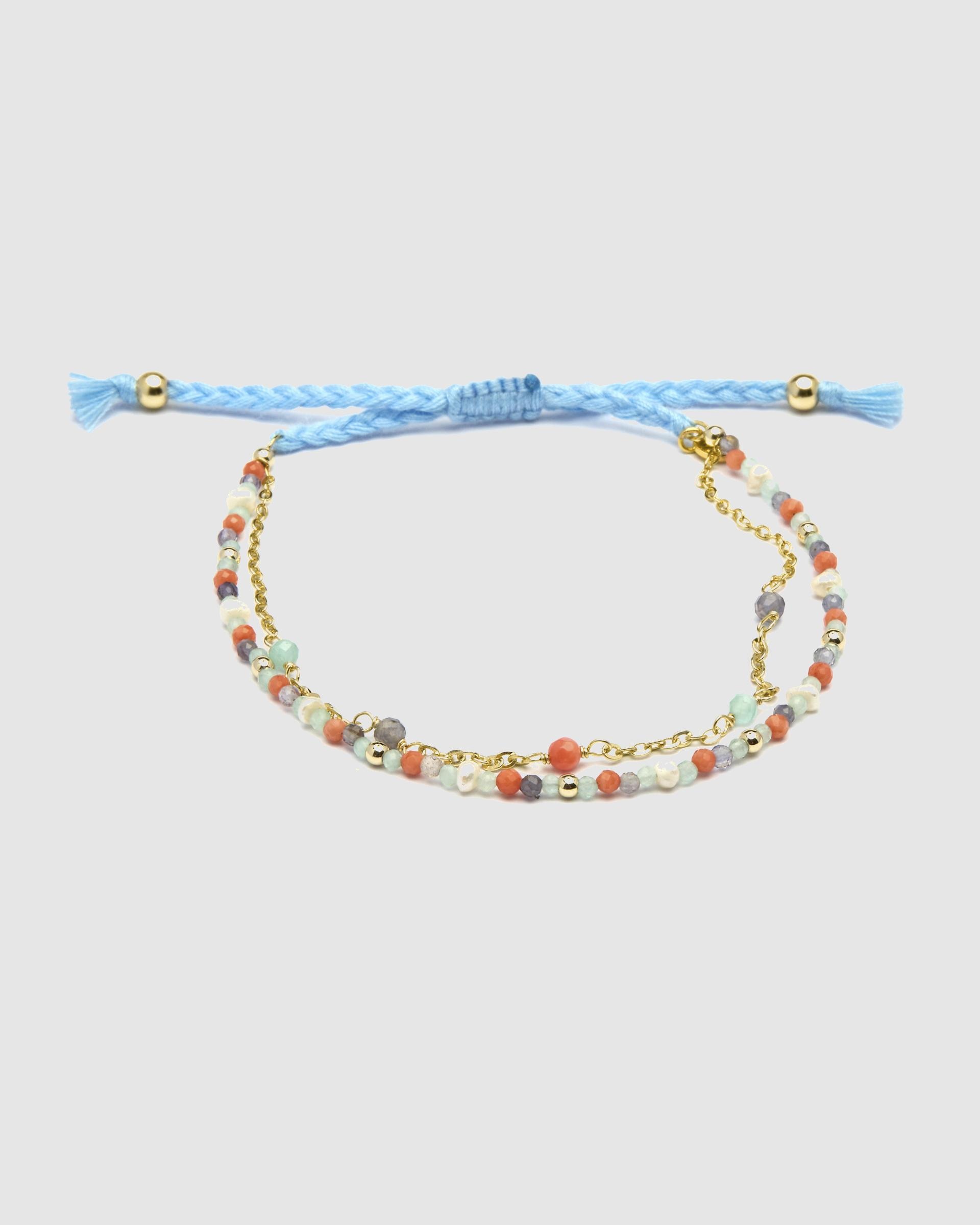 Pulseira de Cordão e Fio Atelier de Prata de Lei 925 Acabada em Ouro de 18 Quilates com Quartzo Hidrotermal Verde Pastel Azul-claro-3