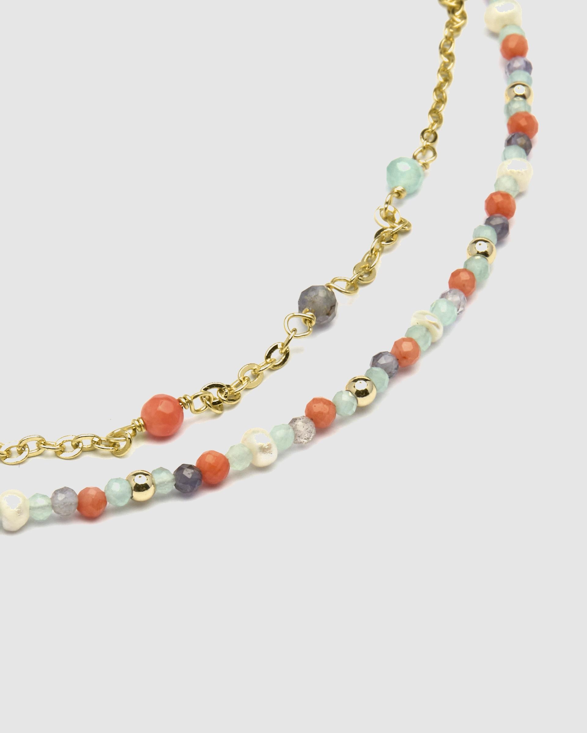 Pulseira de Cordão e Fio Atelier de Prata de Lei 925 Acabada em Ouro de 18 Quilates com Quartzo Hidrotermal Verde Pastel Azul-claro-5