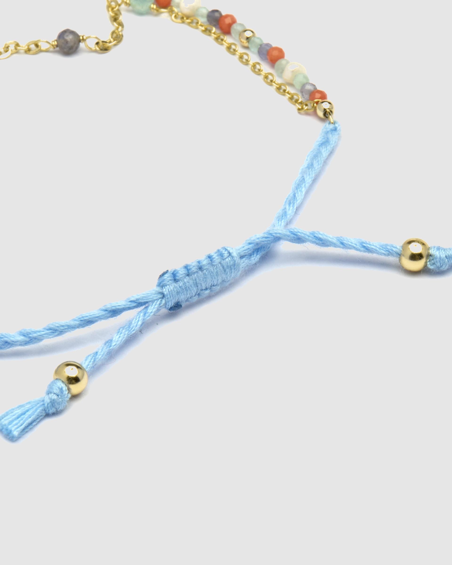 Pulseira de Cordão e Fio Atelier de Prata de Lei 925 Acabada em Ouro de 18 Quilates com Quartzo Hidrotermal Verde Pastel Azul-claro-6