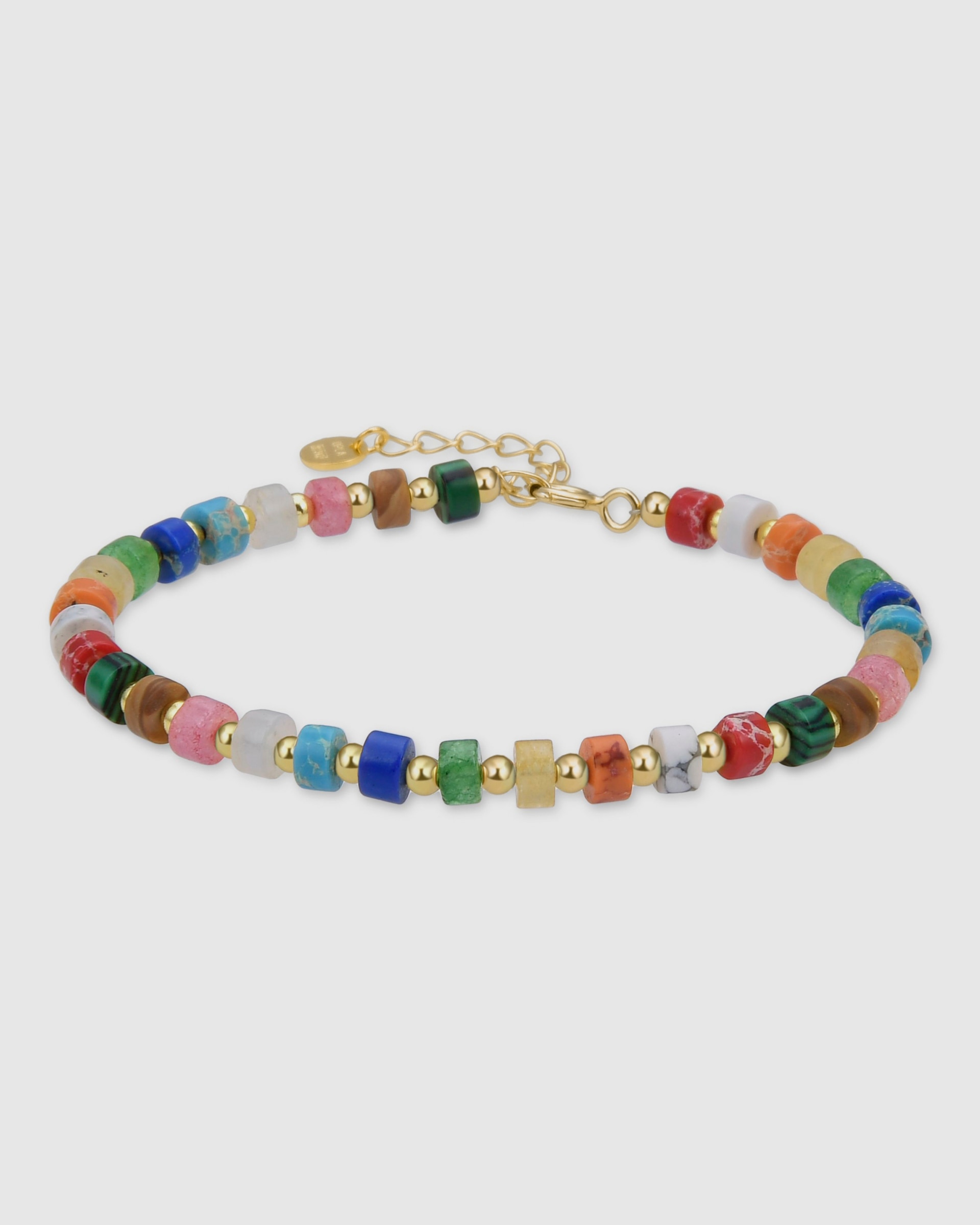 Pulseira de Corrente Trendy de Prata de Lei 925 Acabada em Ouro Amarelo de 18 Quilates com Cristal Multicolor Ouro-1