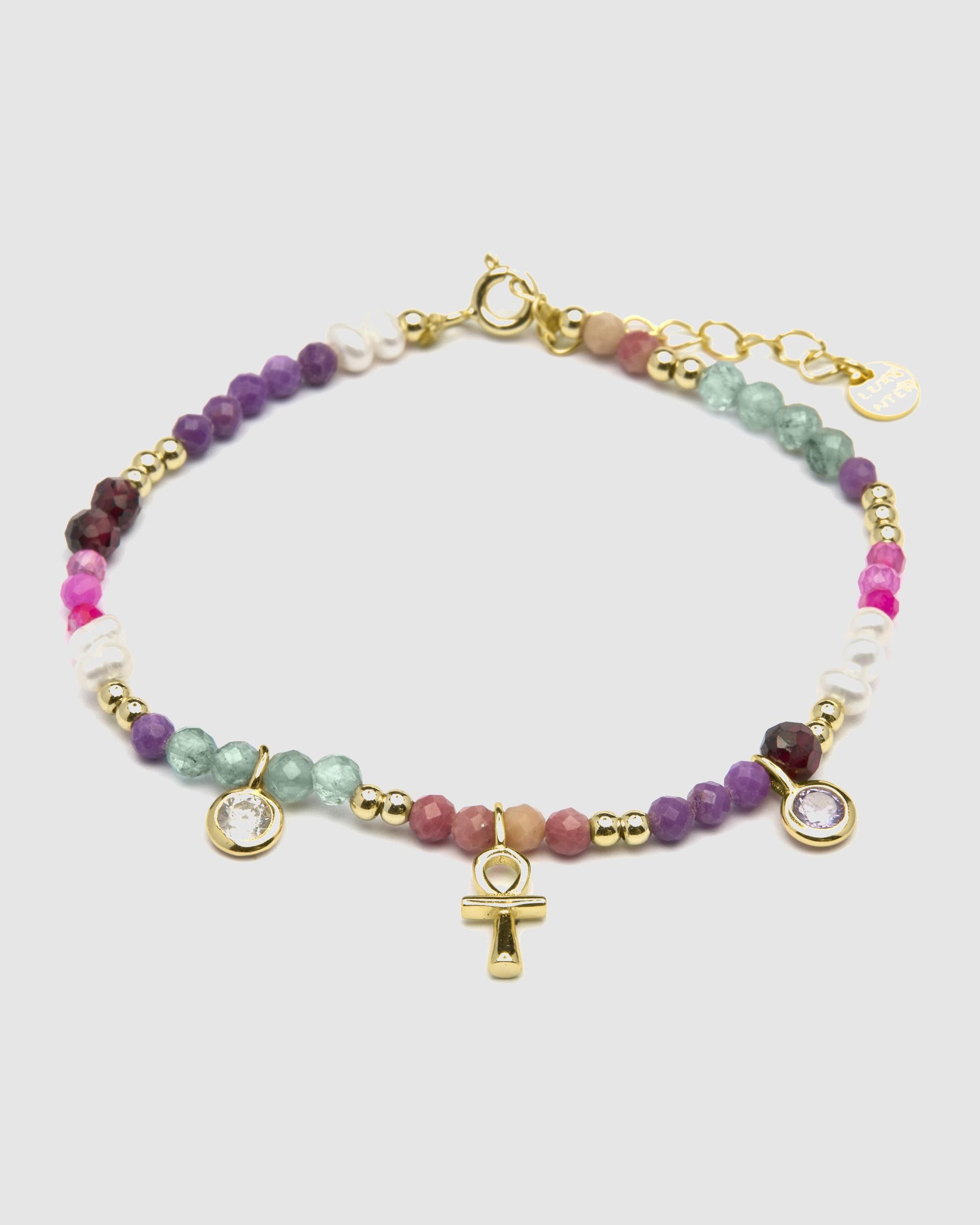 Pulseira de Corrente Trendy de Prata de Lei 925 Acabada em Ouro Amarelo de 18 Quilates com Zirconita Morganita Ouro-3