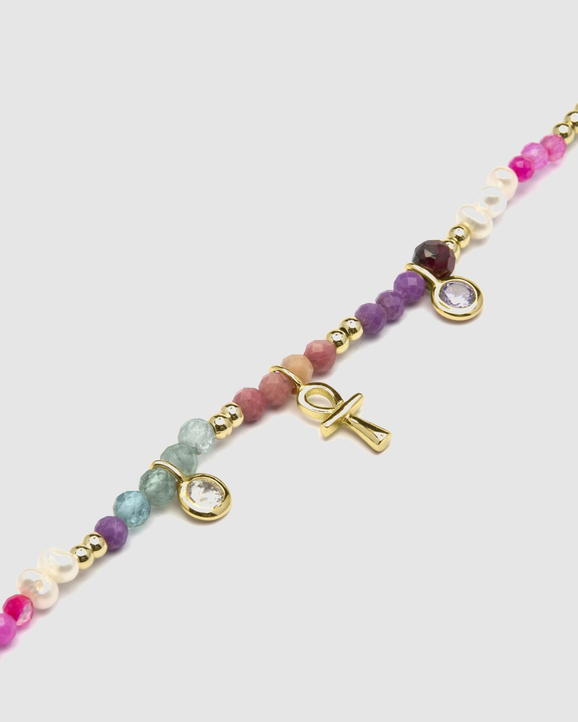 Pulseira de Corrente Trendy de Prata de Lei 925 Acabada em Ouro Amarelo de 18 Quilates com Zirconita Morganita Ouro-5