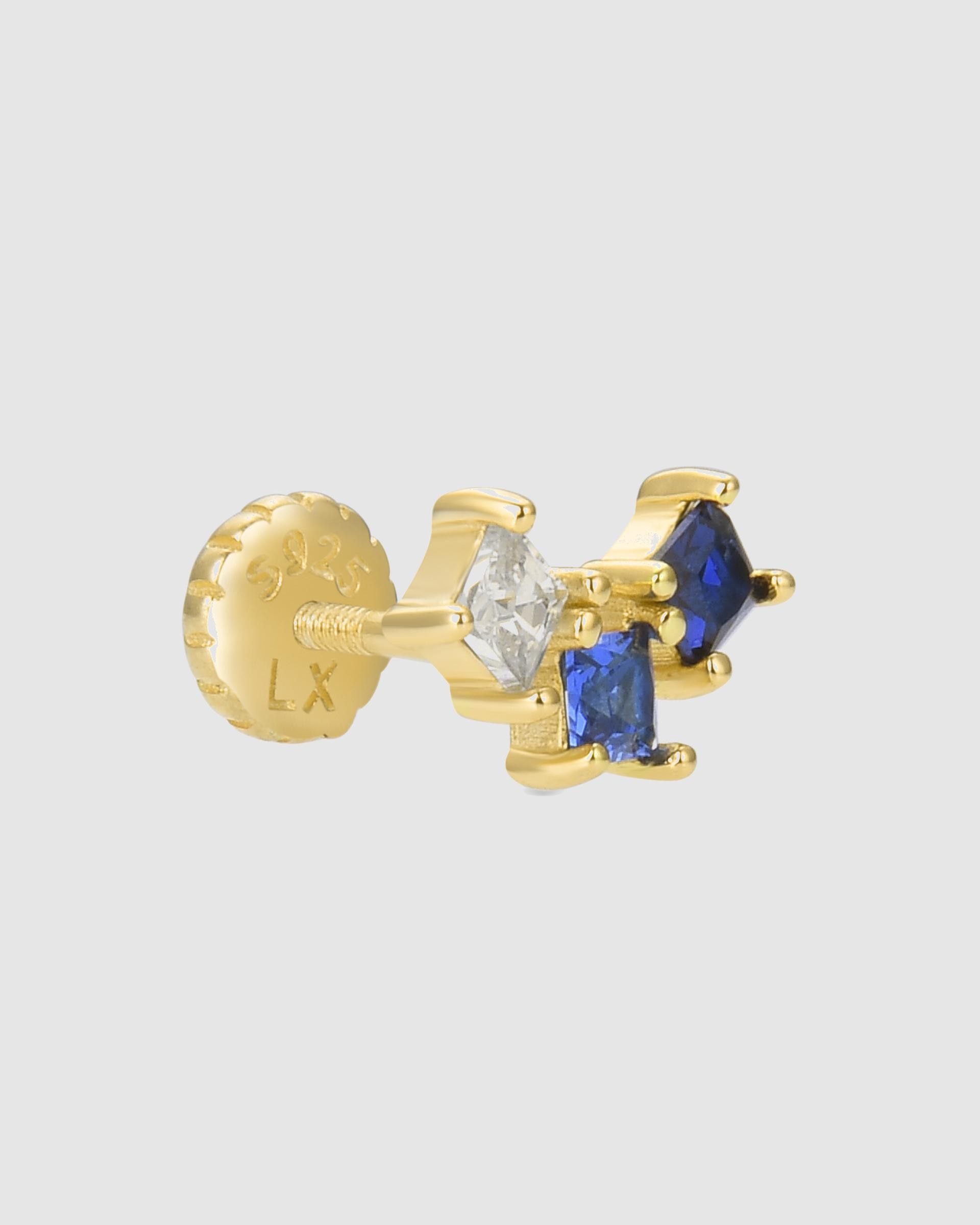 Piercing Personalizável de Prata de Lei 925 com Acabamento em Ouro de 18 Quilates e Zirconita Multicolor Azul / Amarelo-1