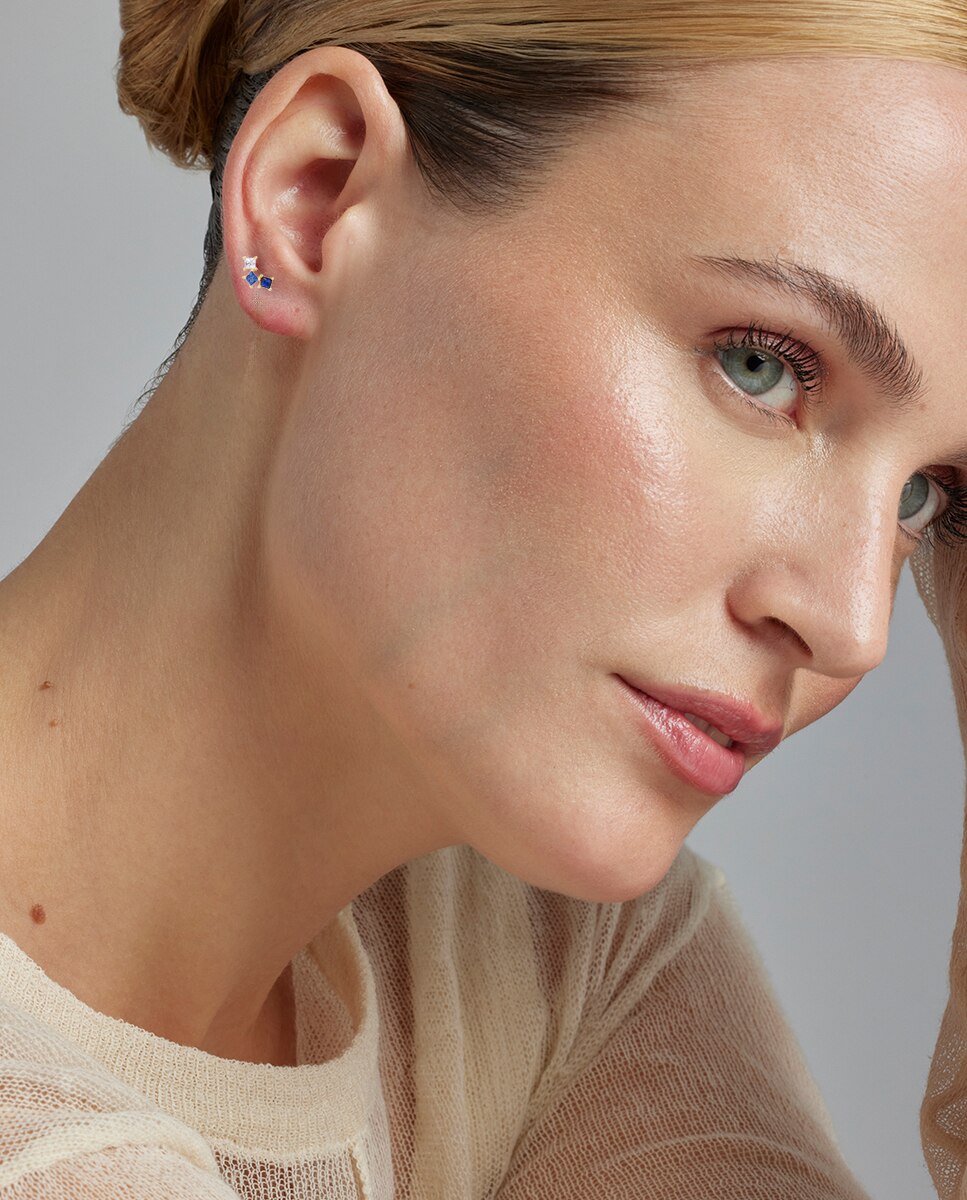 Piercing Personalizável de Prata de Lei 925 com Acabamento em Ouro de 18 Quilates e Zirconita Multicolor Azul / Amarelo-2