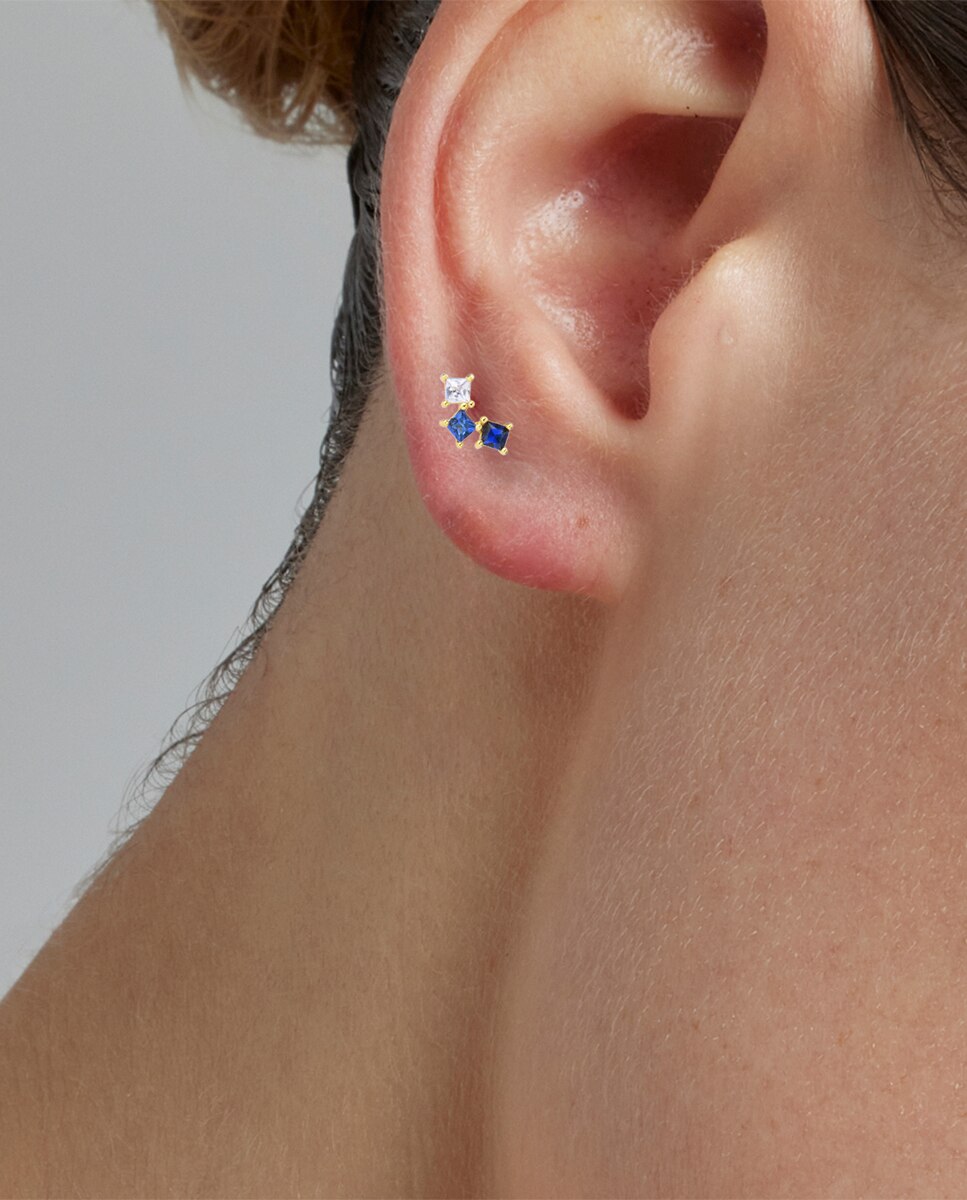 Piercing Personalizável de Prata de Lei 925 com Acabamento em Ouro de 18 Quilates e Zirconita Multicolor Azul / Amarelo-4