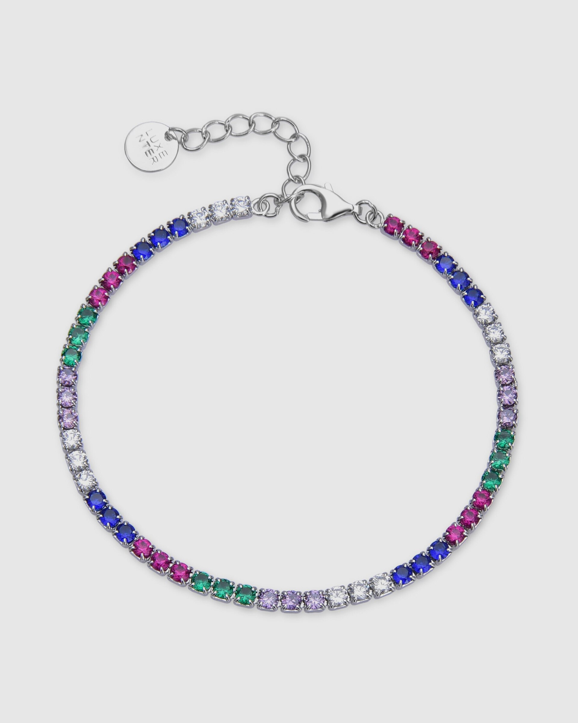 Pulseira Riviere Trendy Acabada em Ródio com Zirconita Multicolor Prata-3