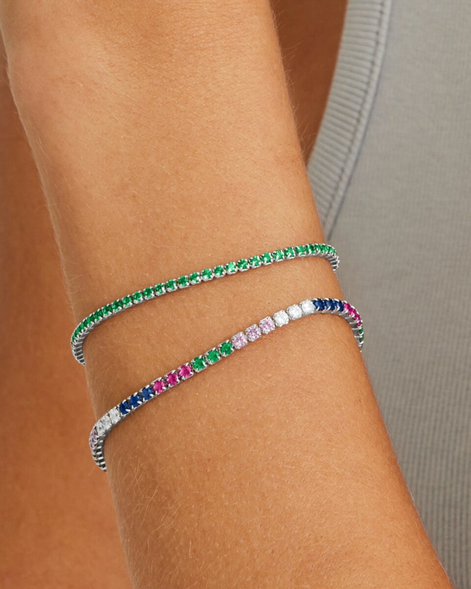Pulseira Riviere Trendy Acabada em Ródio com Zirconita Multicolor Prata-4