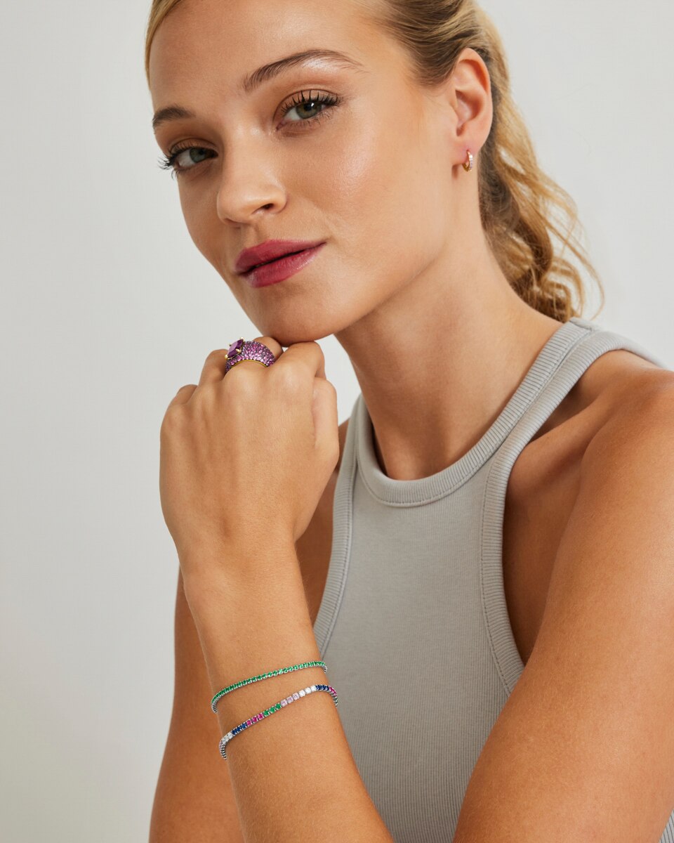 Pulseira Riviere Trendy Acabada em Ródio com Zirconita Multicolor Prata-5