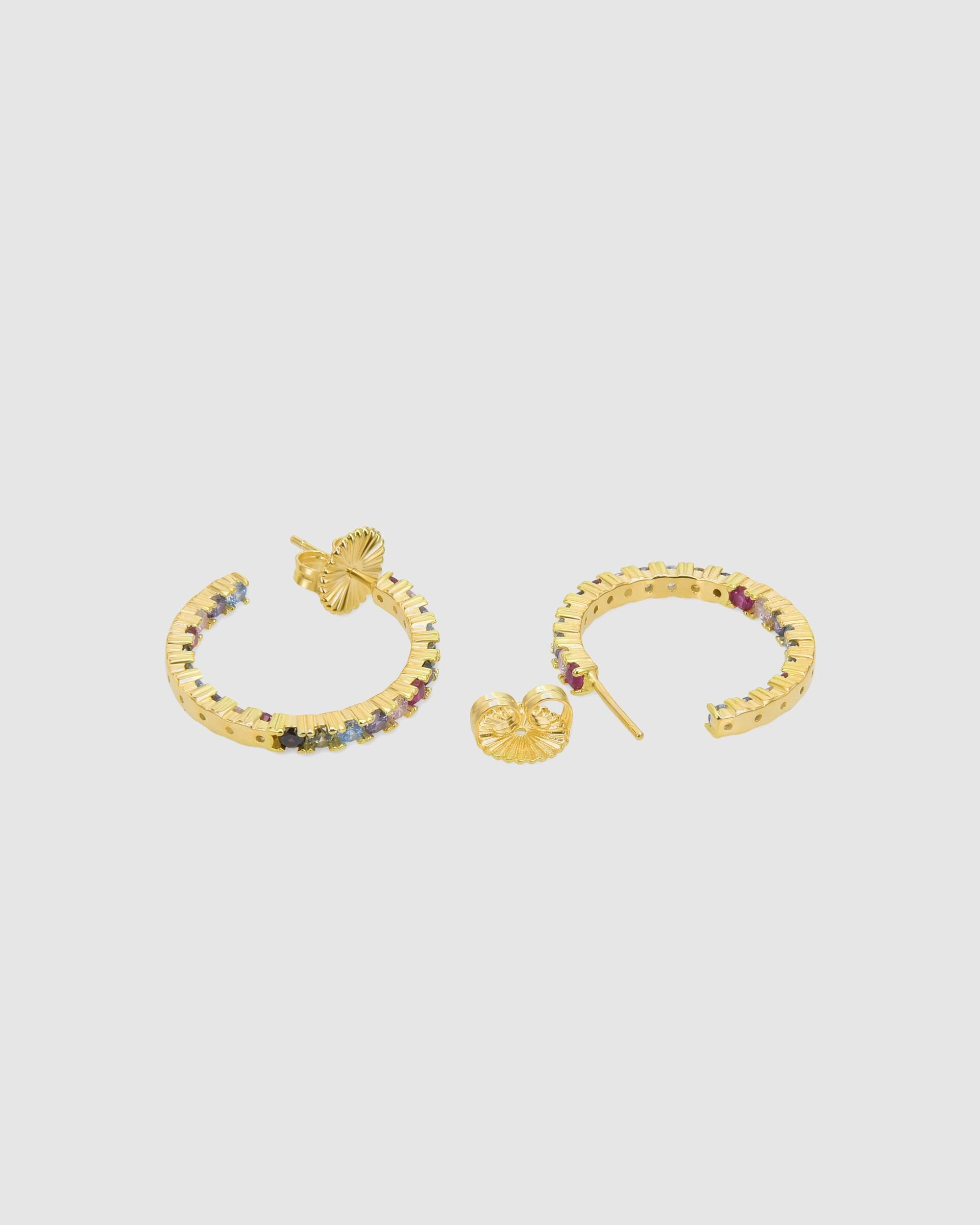 Brincos de Argola Trendy de Prata de Lei 925 com Acabamento em Ouro de 18 Quilates e Zirconita Multicolor Ouro-6