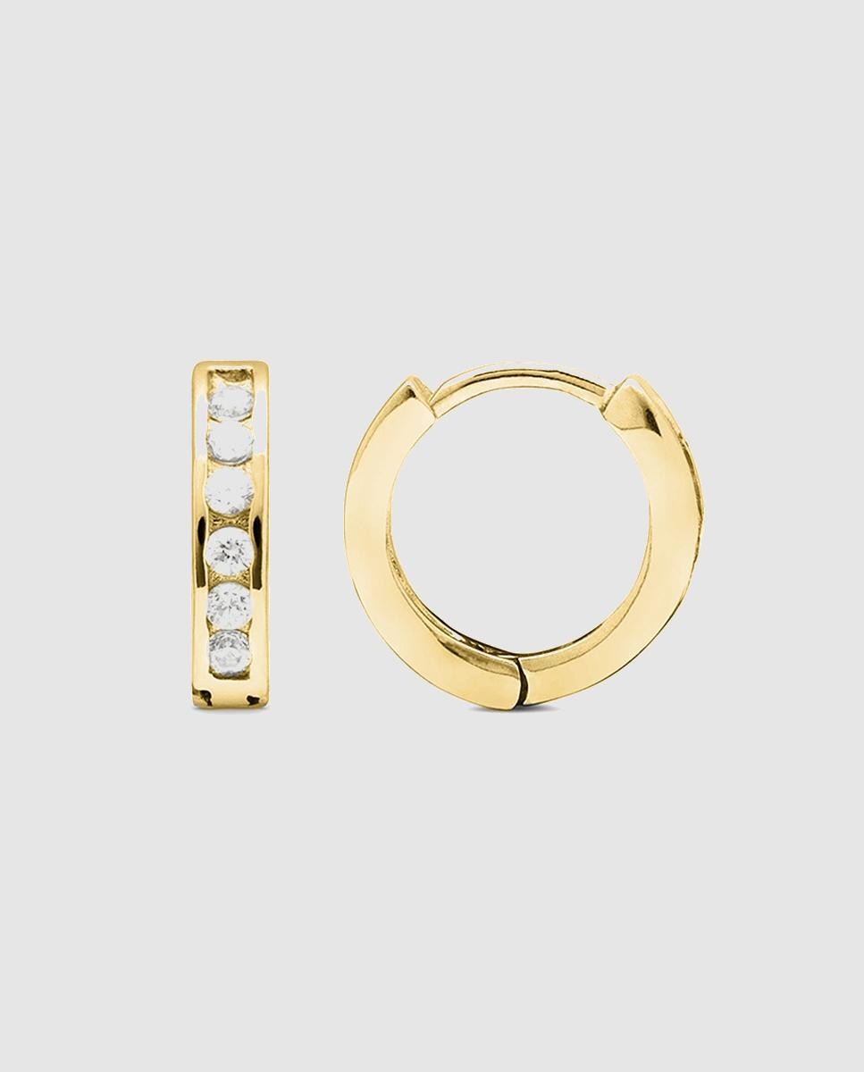 Brincos de Argola Essential de Prata de Lei 925 Acabados em Ouro de 18 Quilates com Zirconita Brilhante Ouro-1
