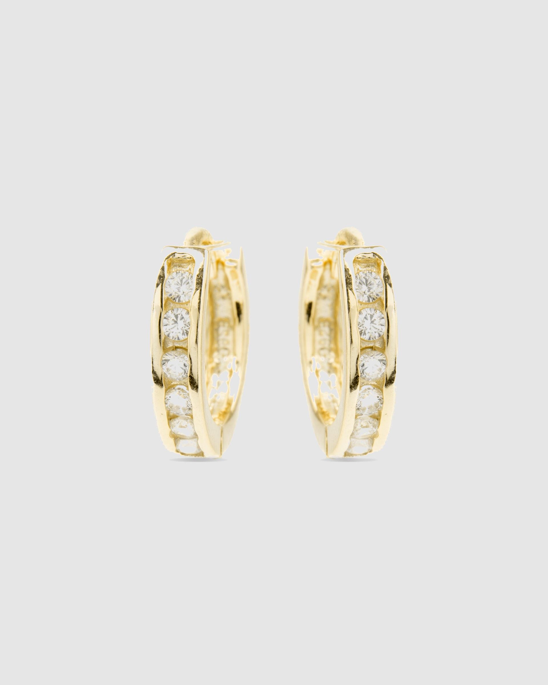 Brincos de Argola Essential de Prata de Lei 925 Acabados em Ouro de 18 Quilates com Zirconita Brilhante Ouro-3