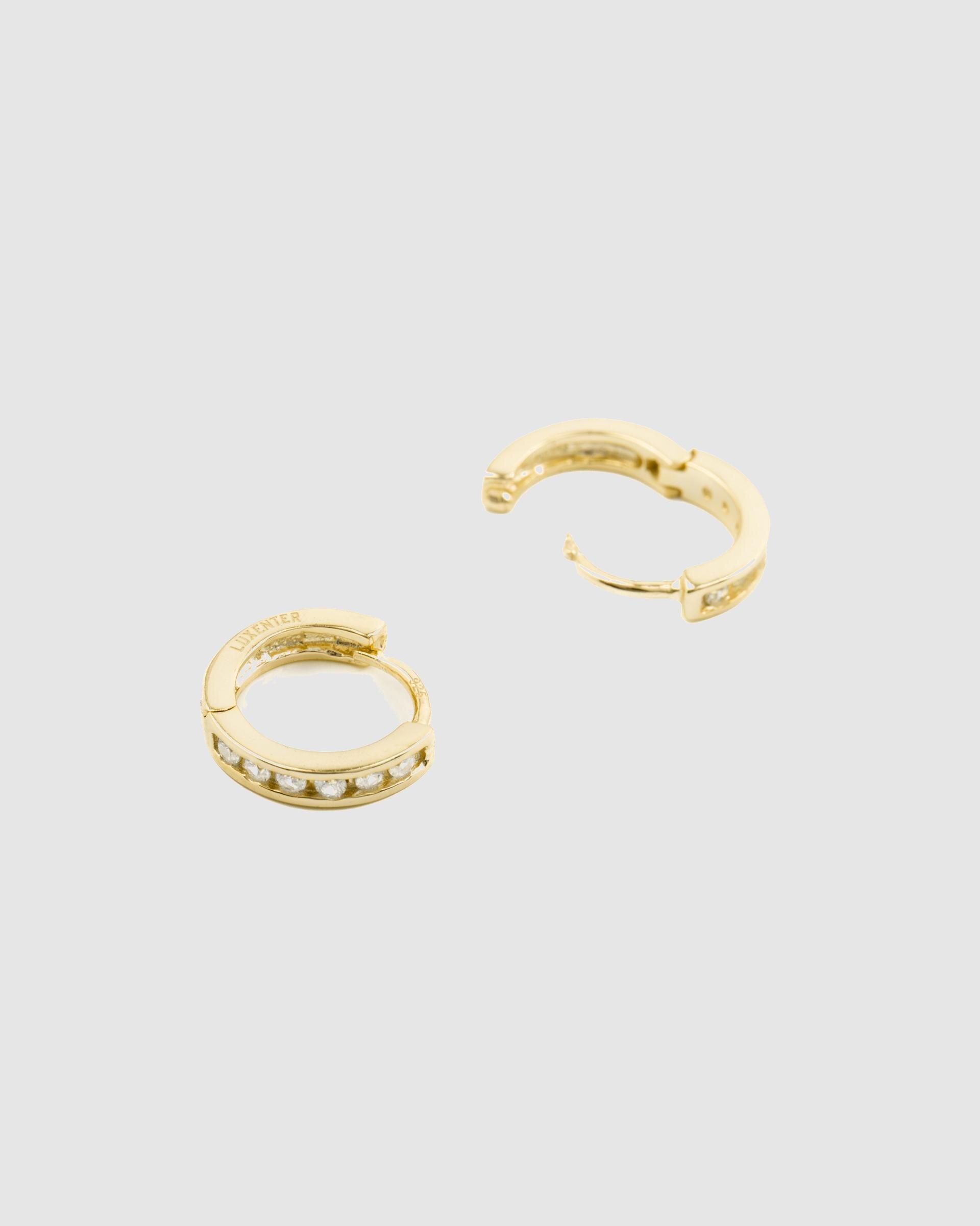 Brincos de Argola Essential de Prata de Lei 925 Acabados em Ouro de 18 Quilates com Zirconita Brilhante Ouro-4