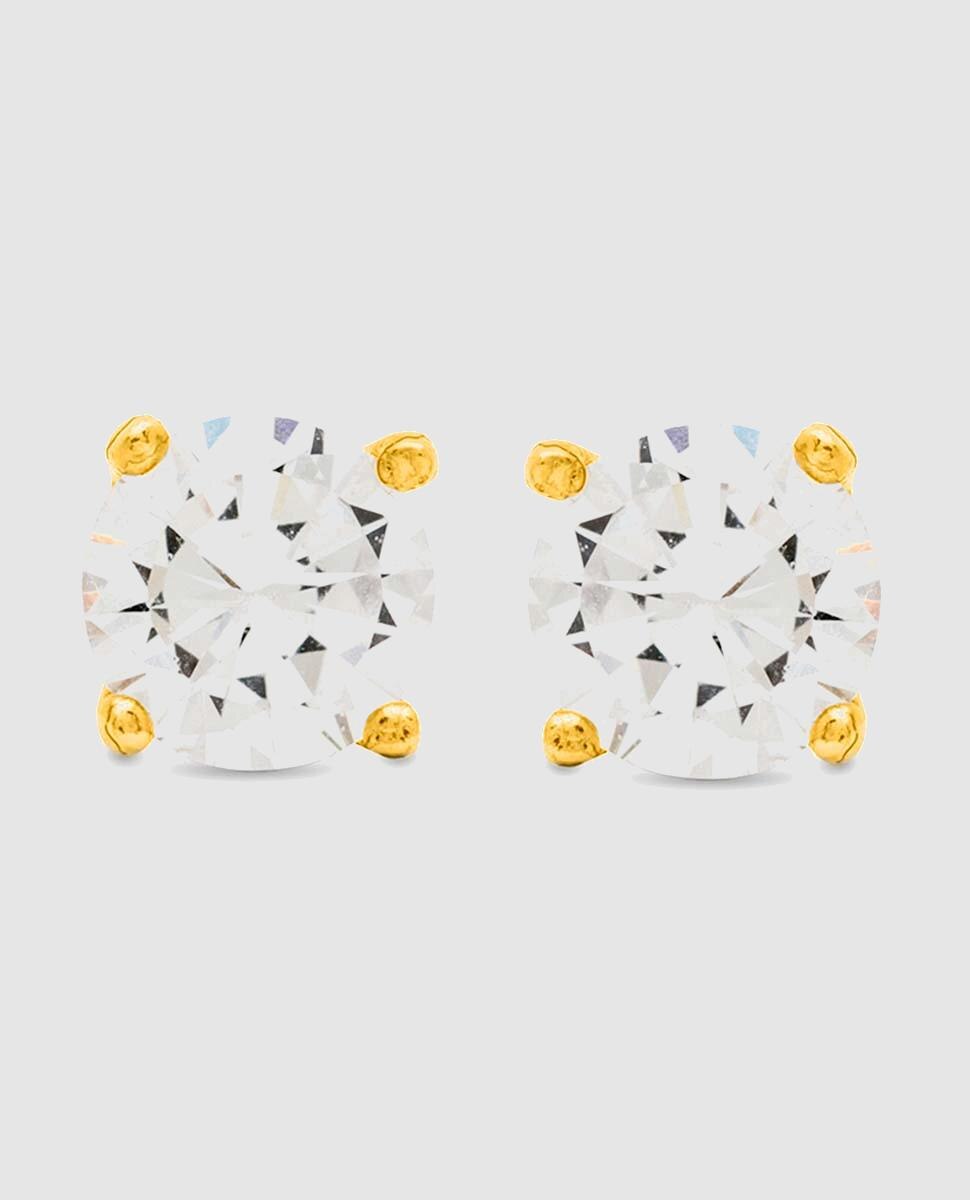 Brincos Pide Un Deseo de Prata de Lei 925 Acabados em Ouro Amarelo de 18 Quilates com Zirconita Brilhante Ouro-1