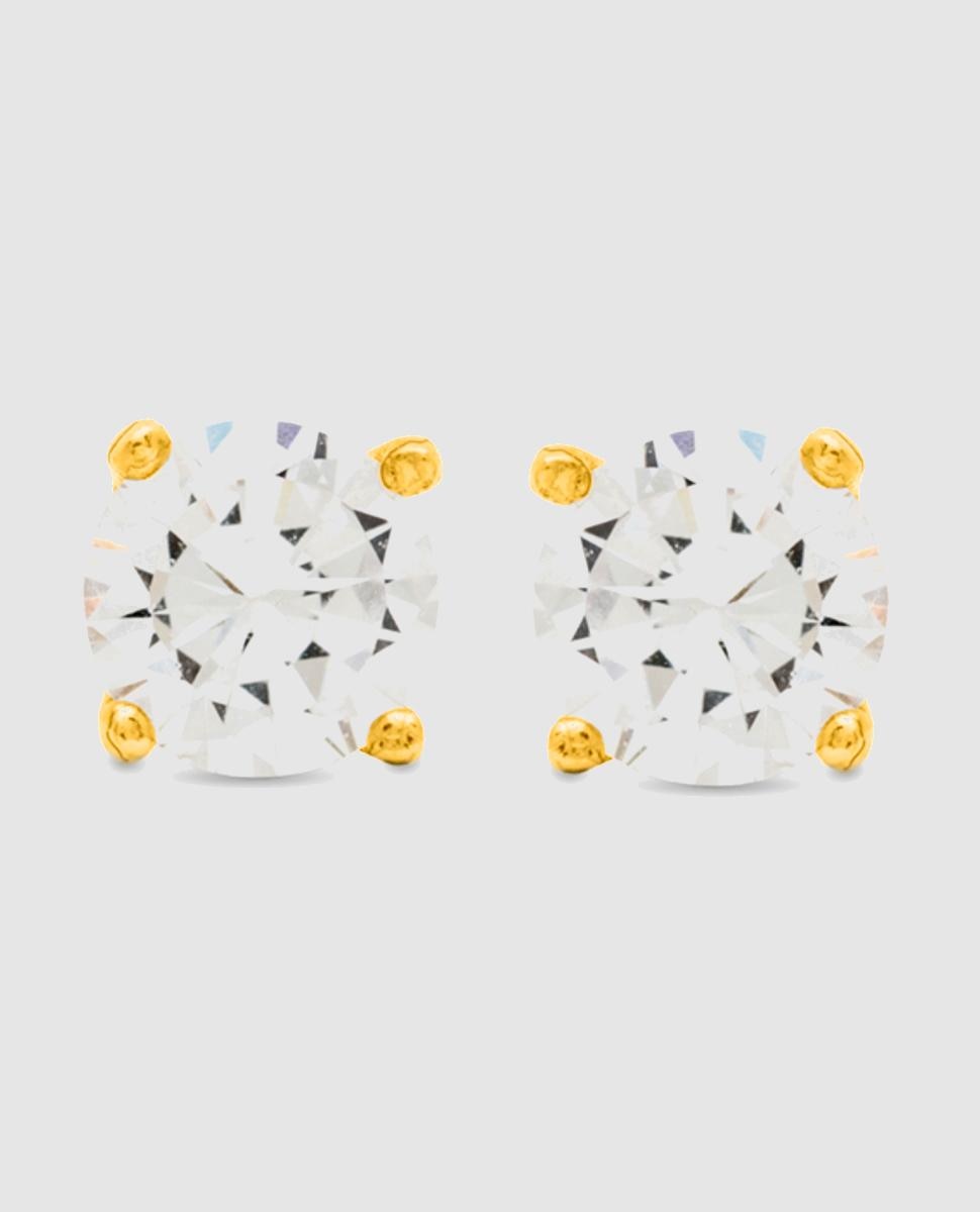 Brincos Pide Un Deseo de Prata de Lei 925 Acabados em Ouro Amarelo de 18 Quilates com Zirconita Brilhante Branco-1
